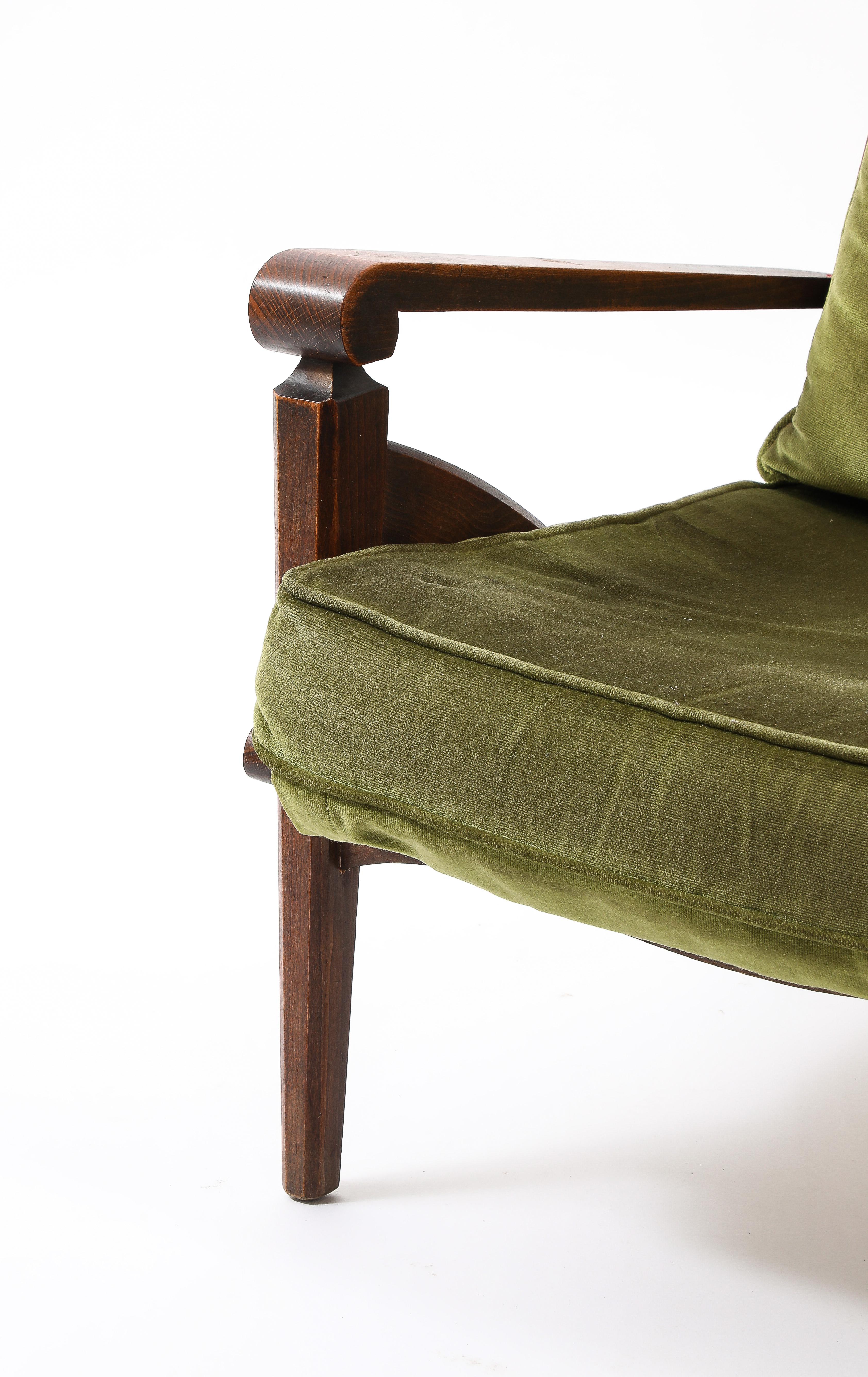 Walnut Armchair w. Velvet Upholstery in style of André Arbus - France 1950's For Sale 7