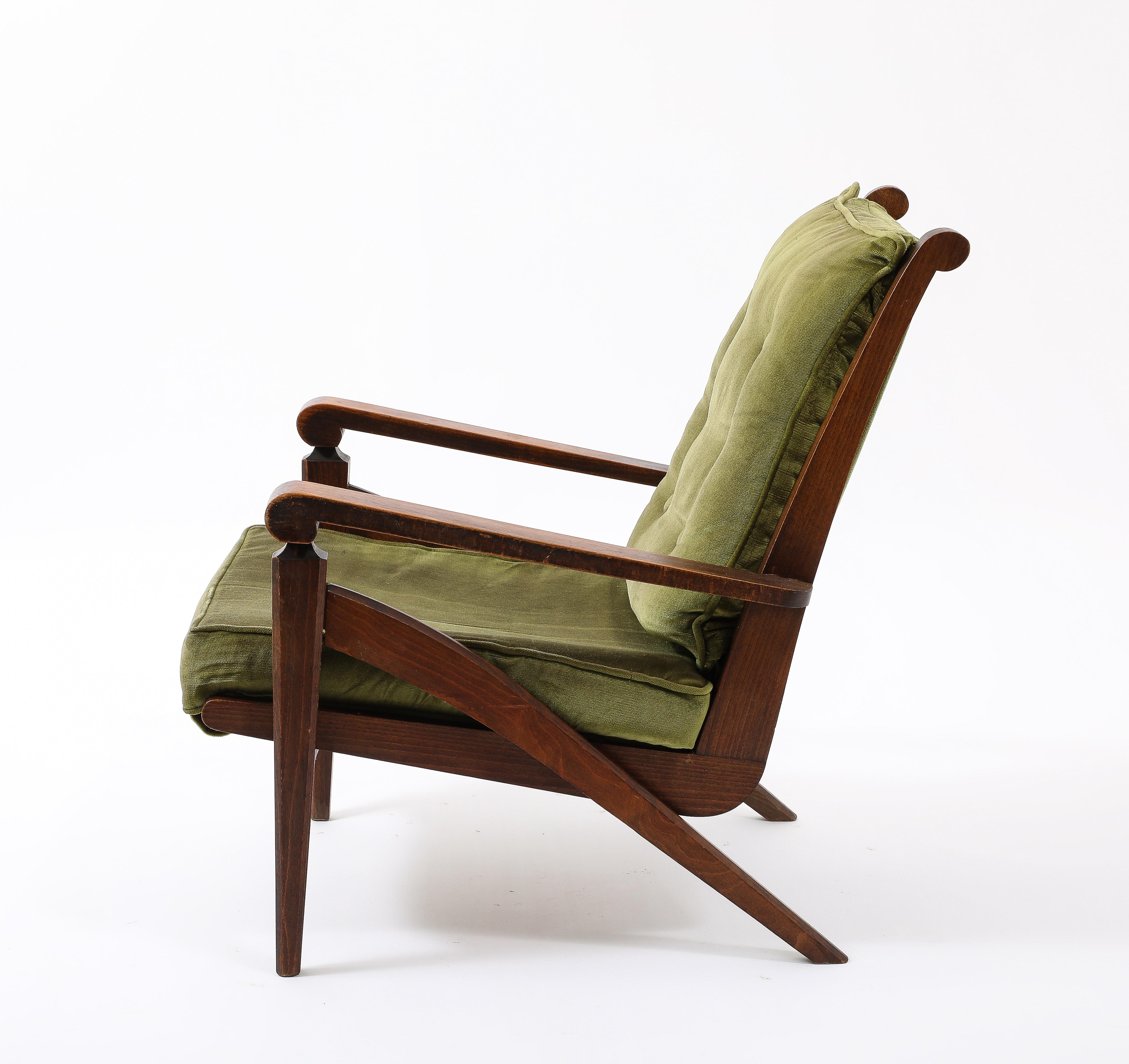 Walnut Armchair w. Velvet Upholstery in style of André Arbus - France 1950's For Sale 1