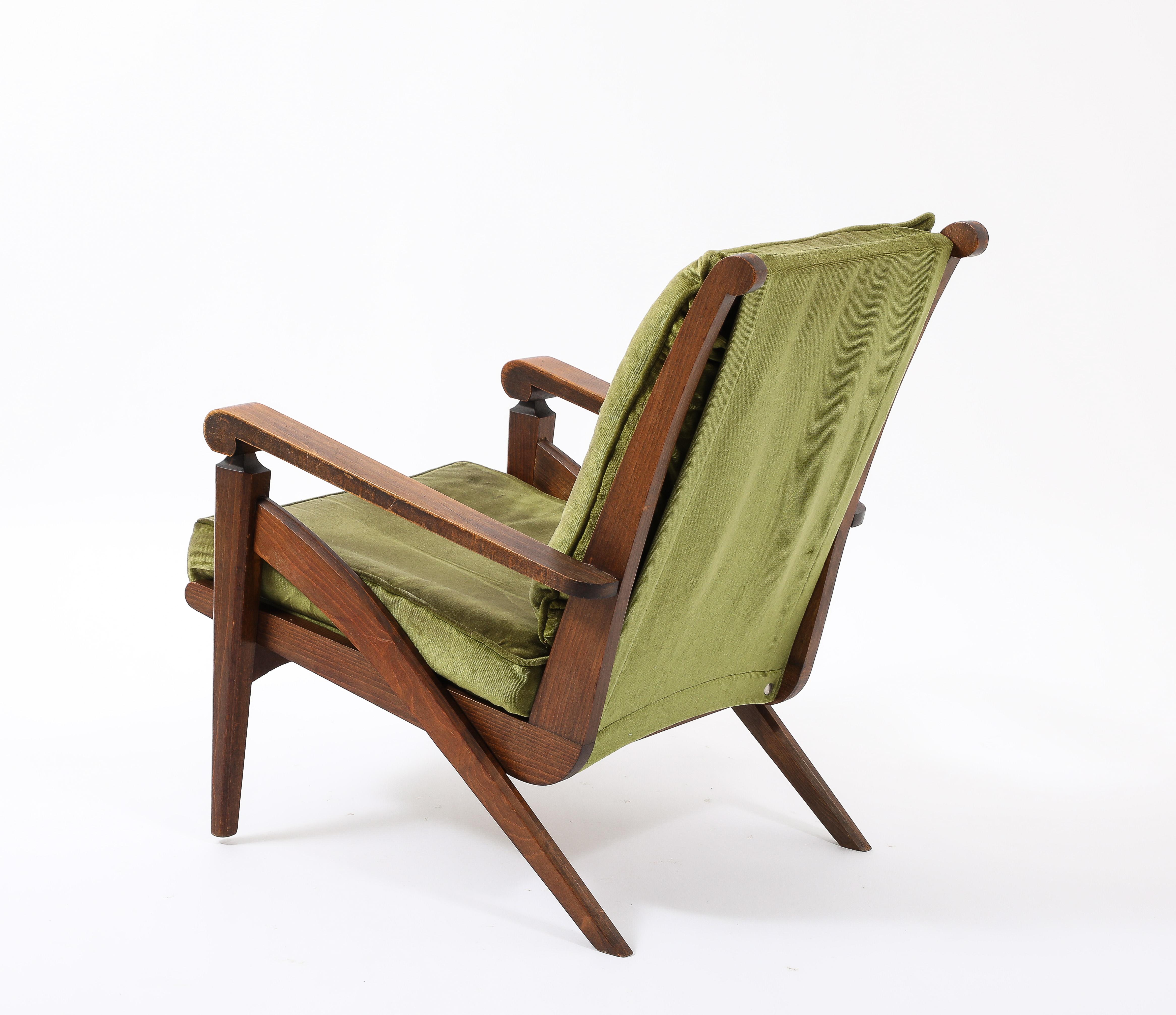 Walnut Armchair w. Velvet Upholstery in style of André Arbus - France 1950's For Sale 2
