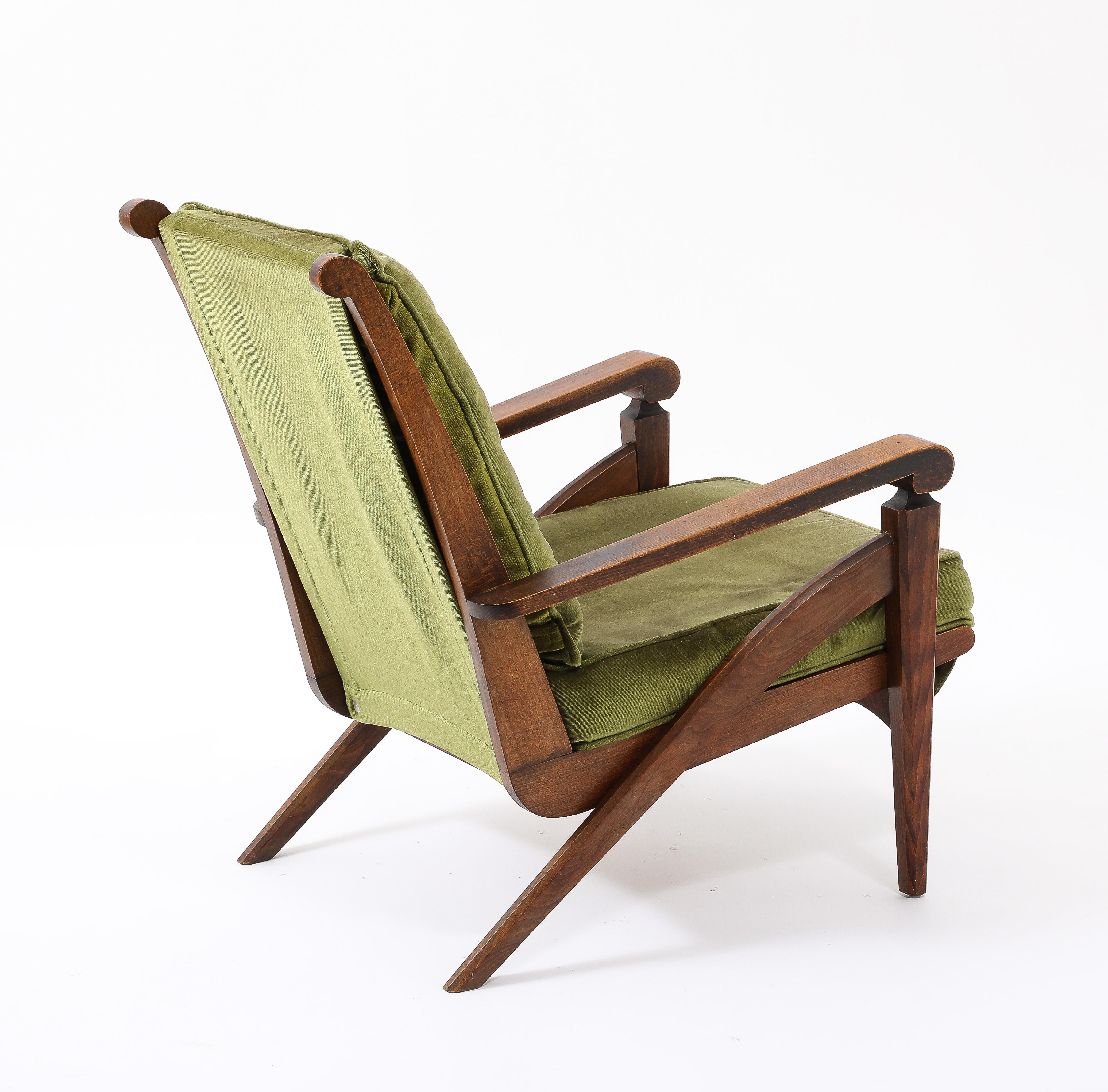 Walnut Armchair w. Velvet Upholstery in style of André Arbus - France 1950's For Sale 4