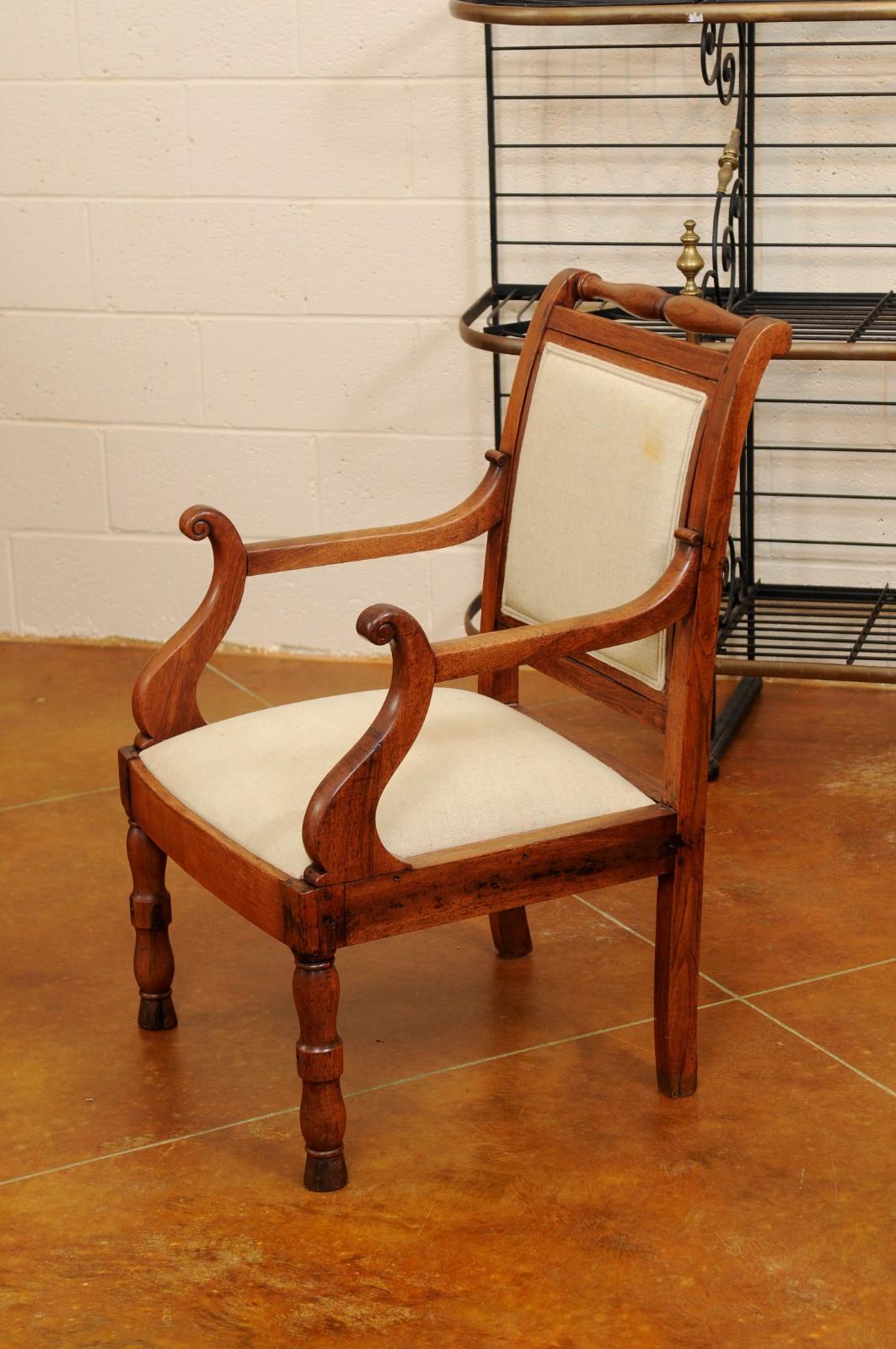 Walnut Armchair with Turned Rail & Legs and Scroll Arms, France, circa 1840 For Sale 5