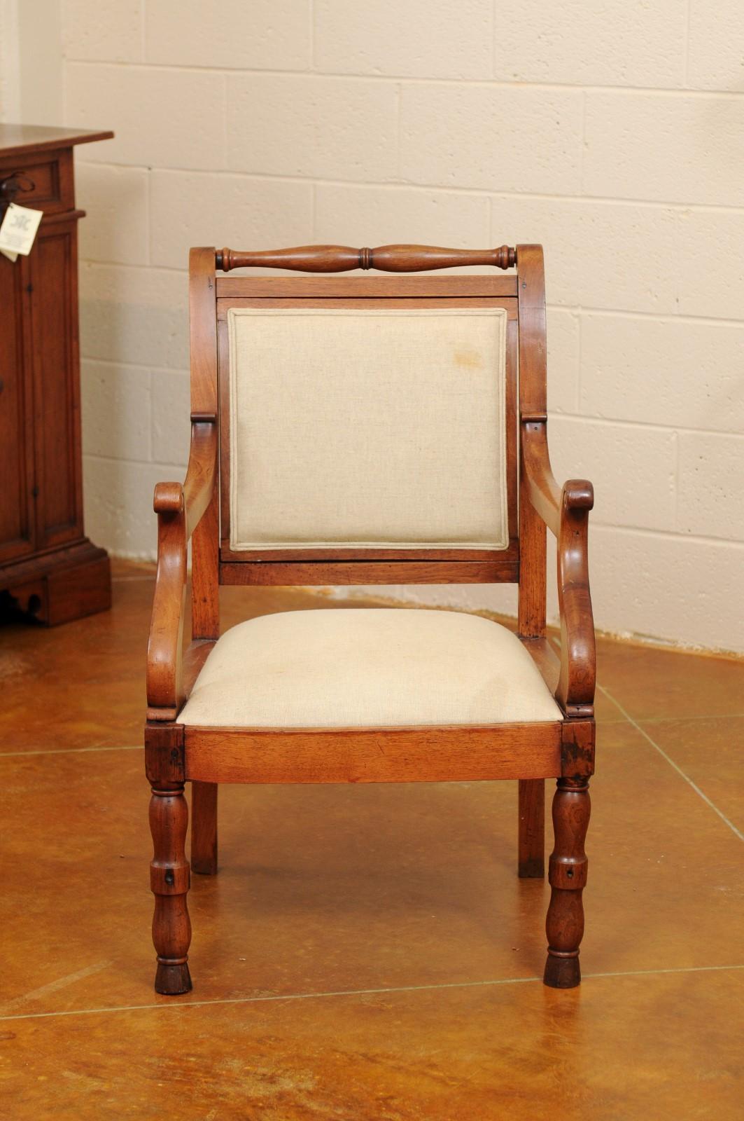 Walnut Armchair with Turned Rail & Legs and Scroll Arms, France, circa 1840 For Sale 6