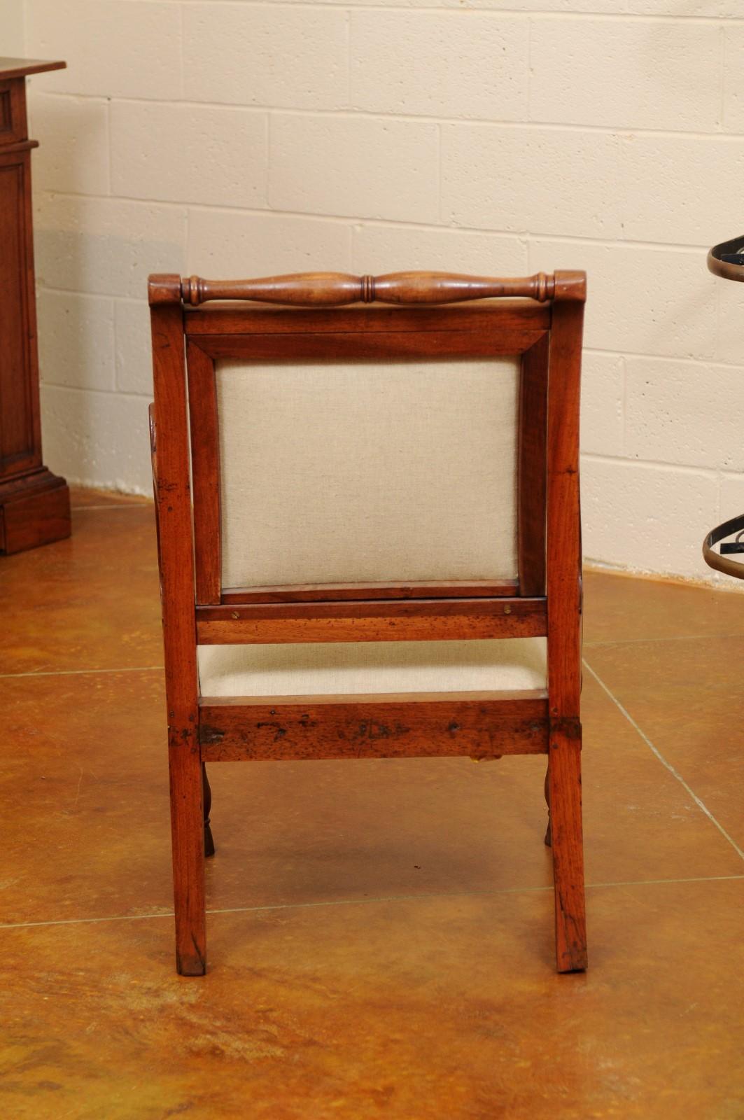Walnut Armchair with Turned Rail & Legs and Scroll Arms, France, circa 1840 For Sale 2
