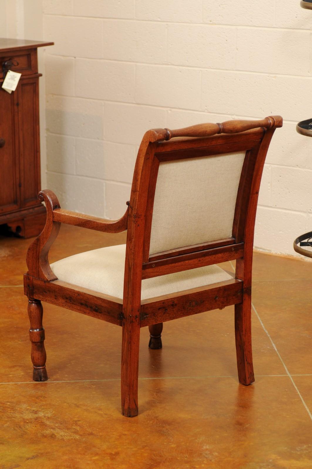 Walnut Armchair with Turned Rail & Legs and Scroll Arms, France, circa 1840 For Sale 3