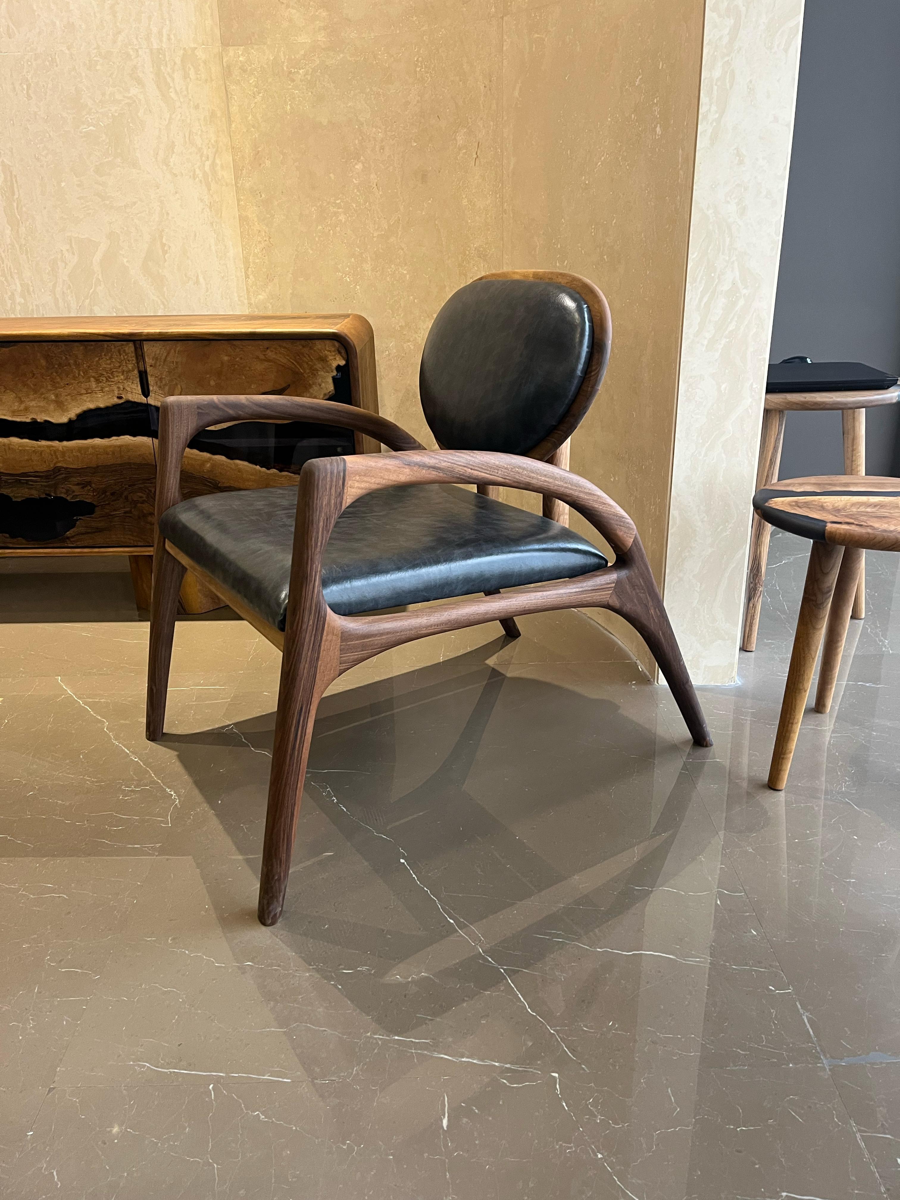 Organic Modern Walnut Armchair, Wooden Chair, Walnut Wood Lounge Chair For Sale