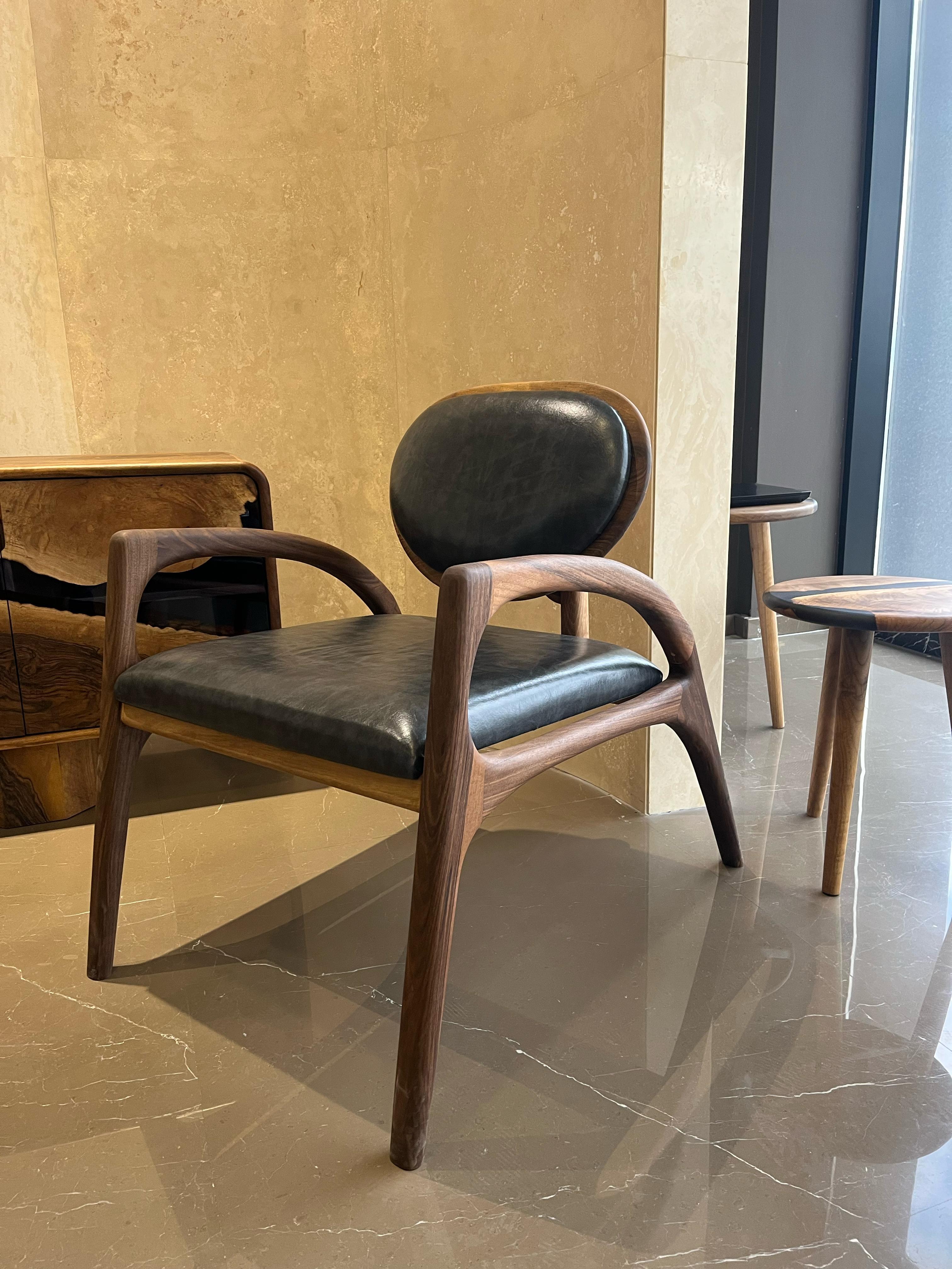Turkish Walnut Armchair, Wooden Chair, Walnut Wood Lounge Chair For Sale