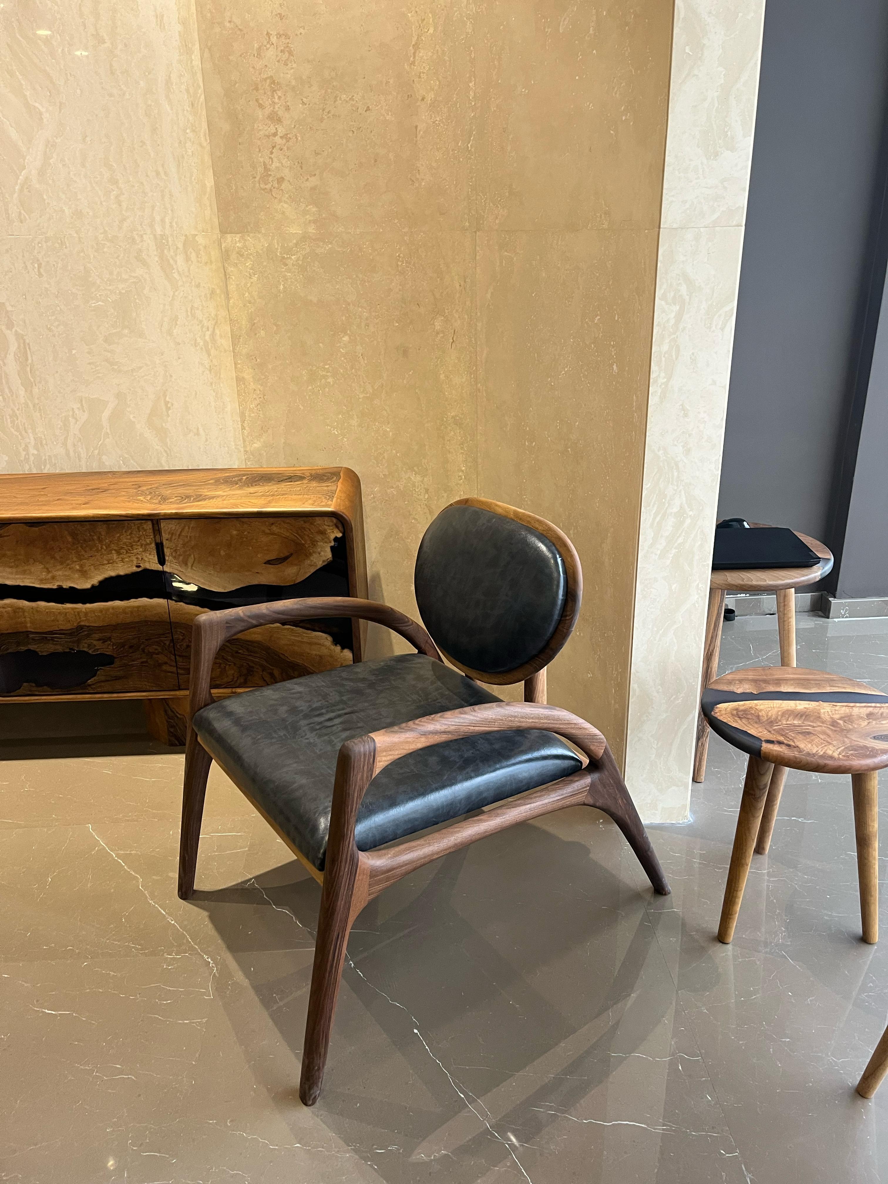 Walnut Armchair, Wooden Chair, Walnut Wood Lounge Chair In New Condition For Sale In İnegöl, TR