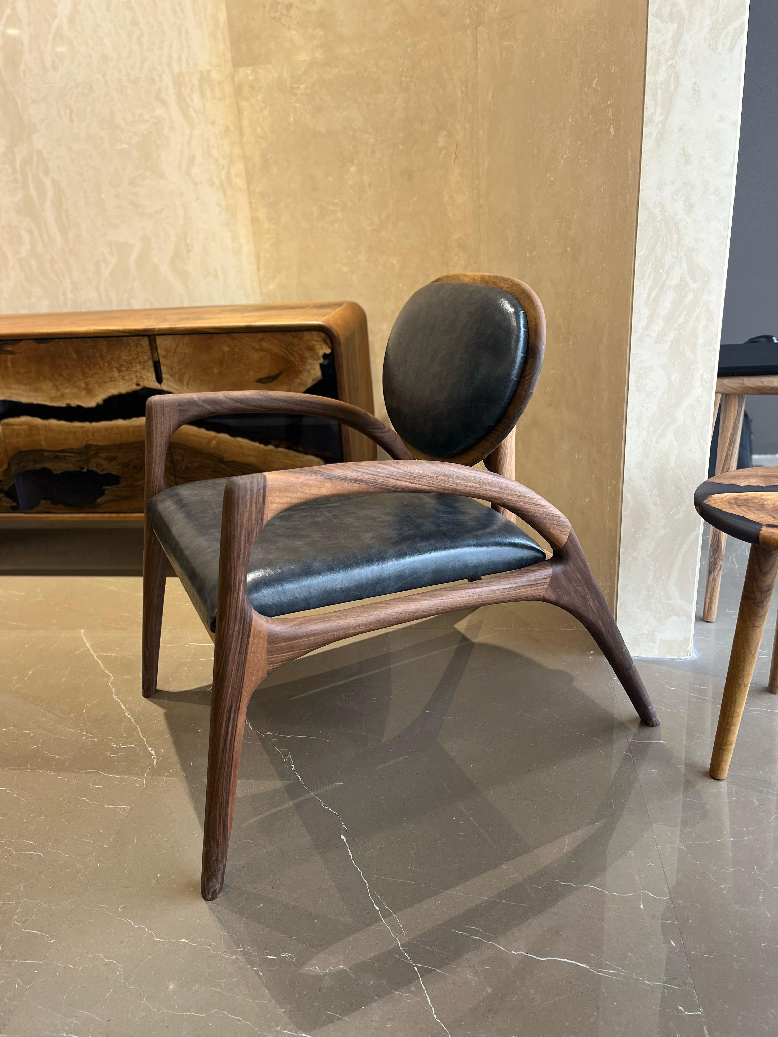 Walnut Armchair, Wooden Chair, Walnut Wood Lounge Chair For Sale 1