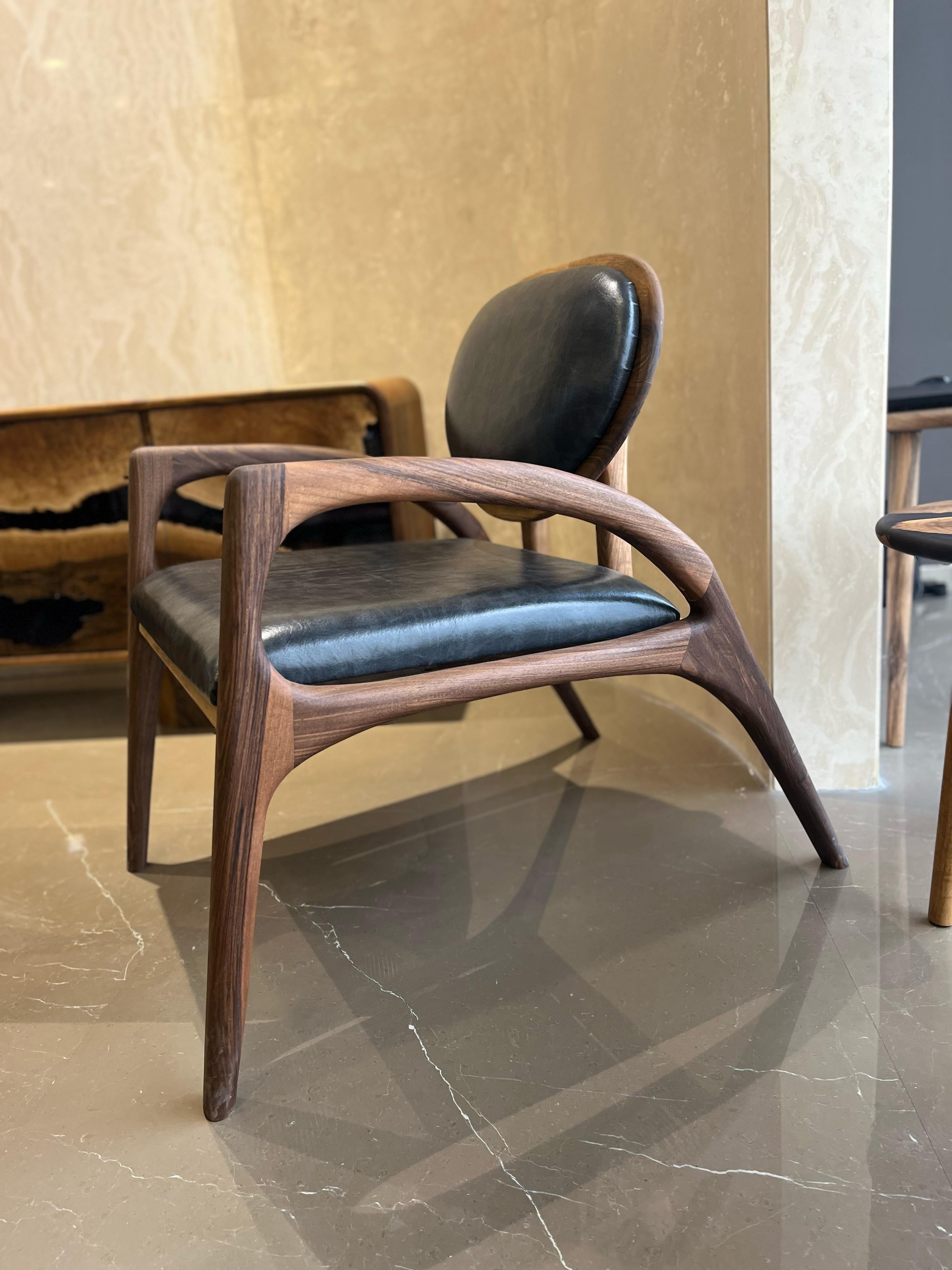 Walnut Armchair, Wooden Chair, Walnut Wood Lounge Chair For Sale 2