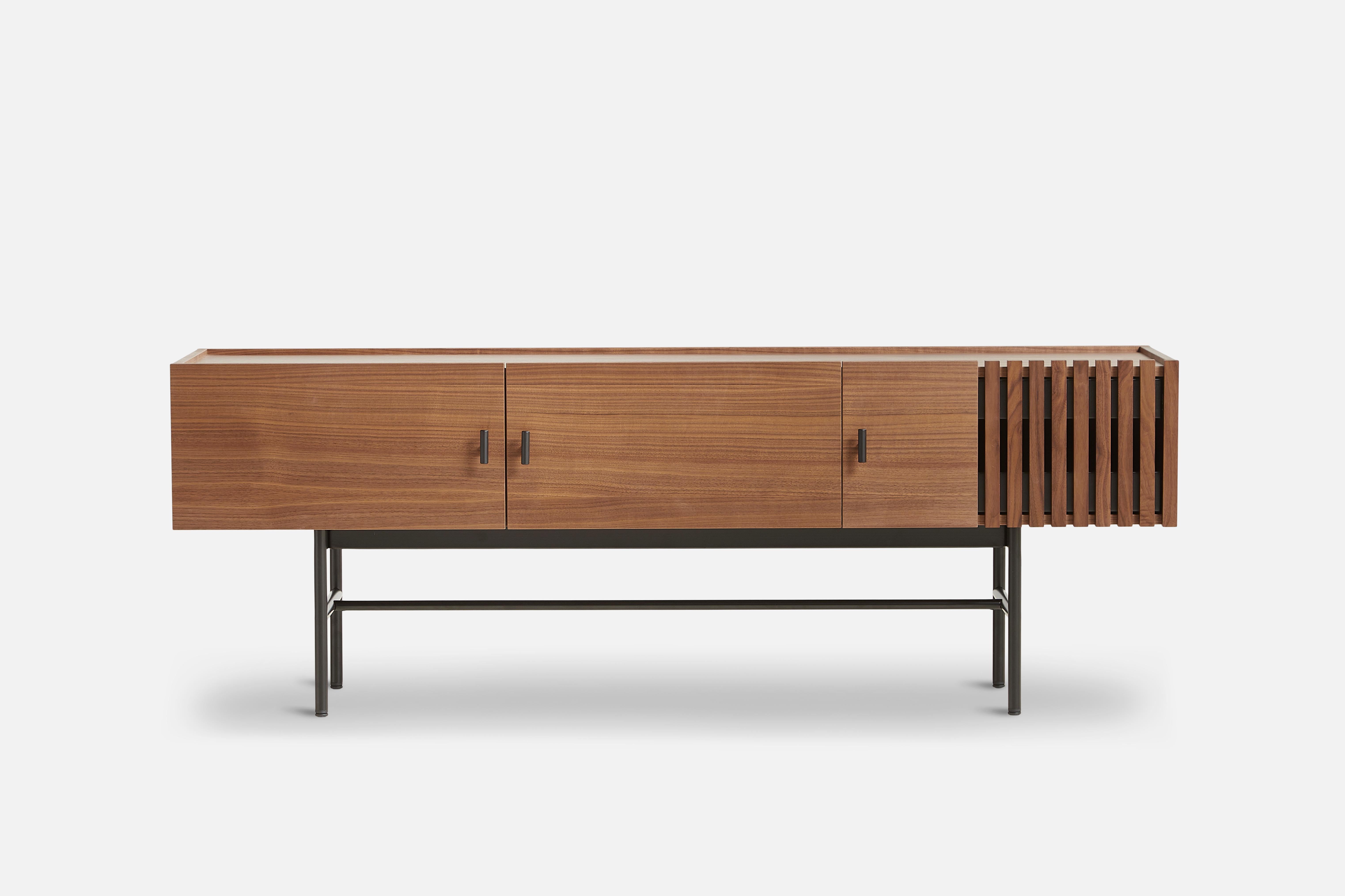 Post-Modern Walnut Array Low Sideboard 150 Leg Frame by Says Who For Sale