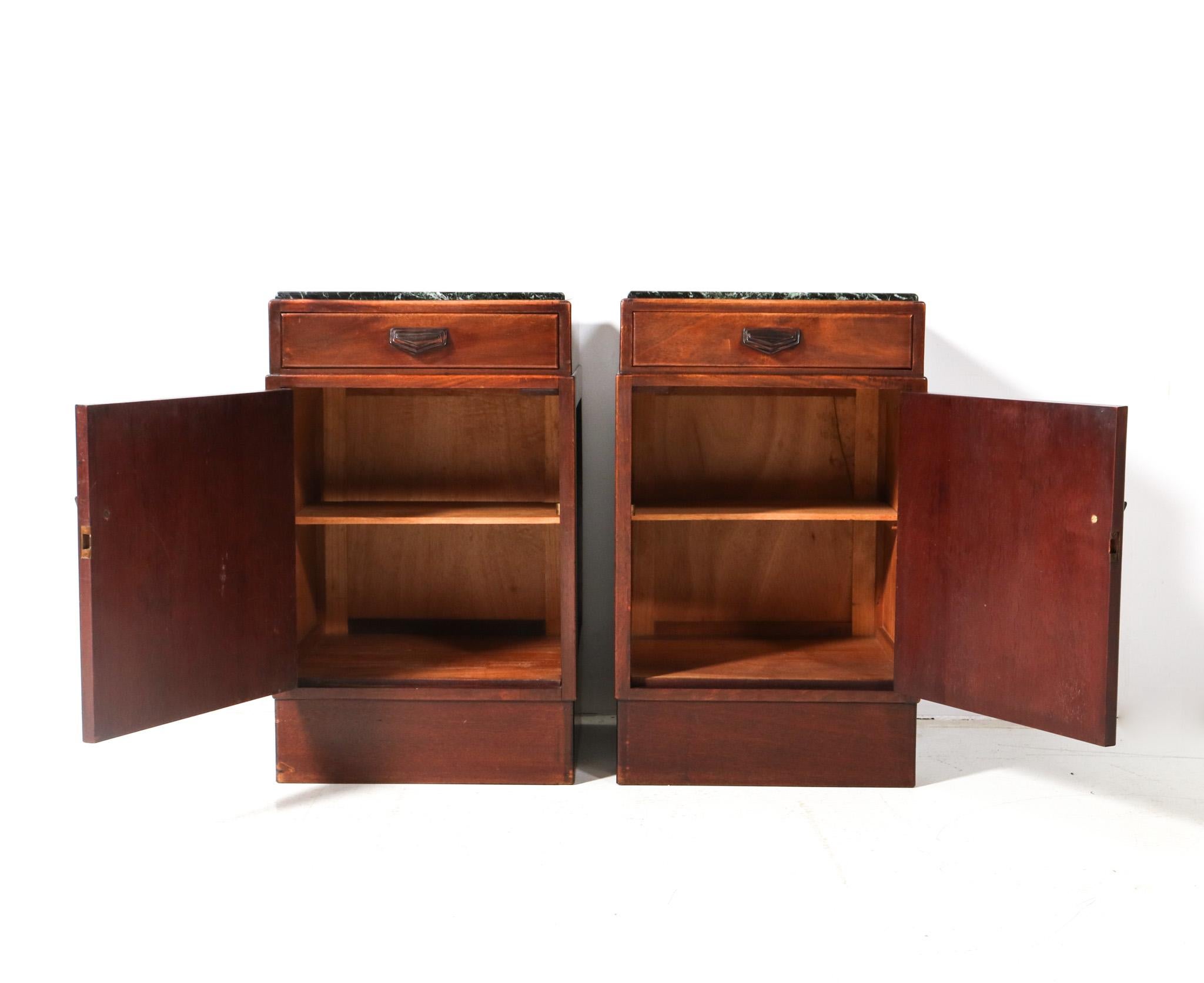 Early 20th Century Walnut Art Deco Amsterdamse School Bedside Tables or Nightstands, 1920s