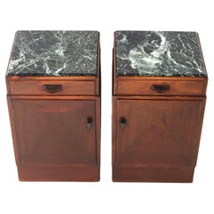 Walnut Art Deco Amsterdamse School Bedside Tables or Nightstands, 1920s