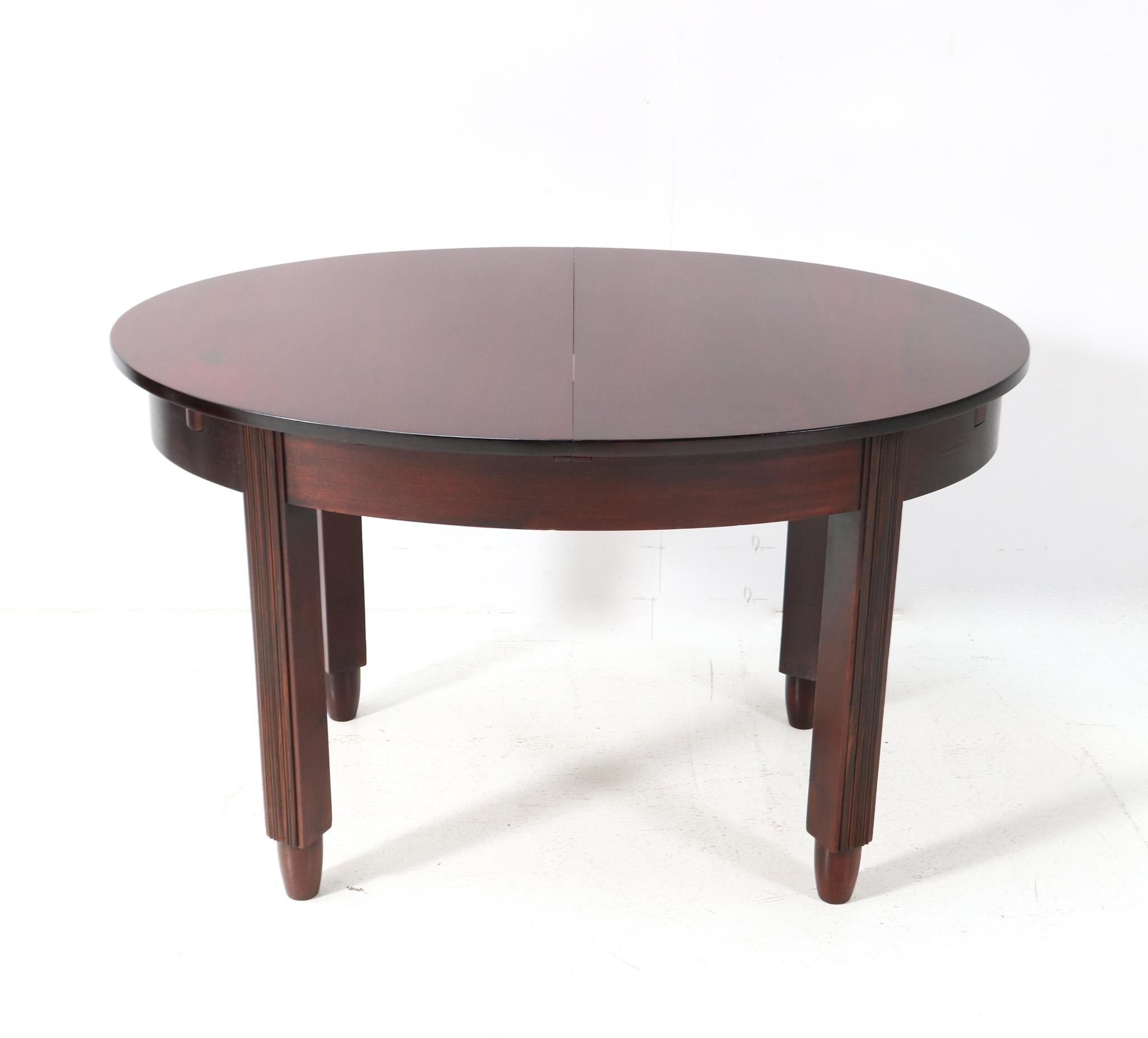 Dutch Walnut Art Deco Amsterdamse School Extendable Dining Room Table by Fa. Drilling For Sale