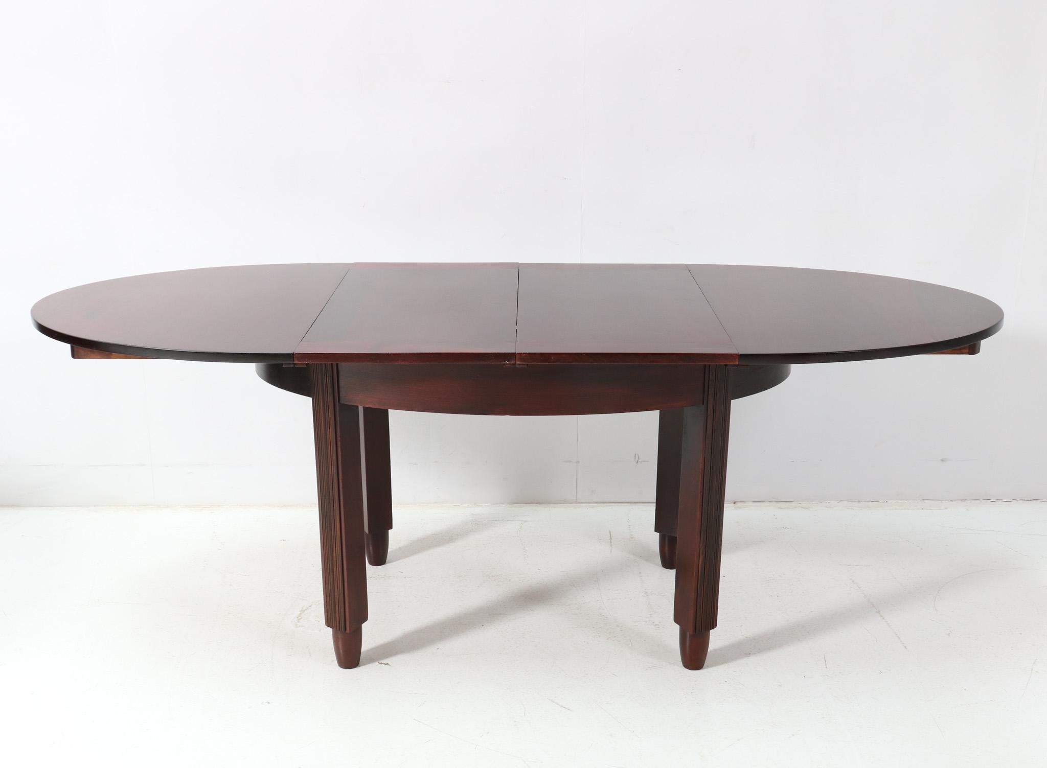 Macassar Walnut Art Deco Amsterdamse School Extendable Dining Room Table by Fa. Drilling For Sale