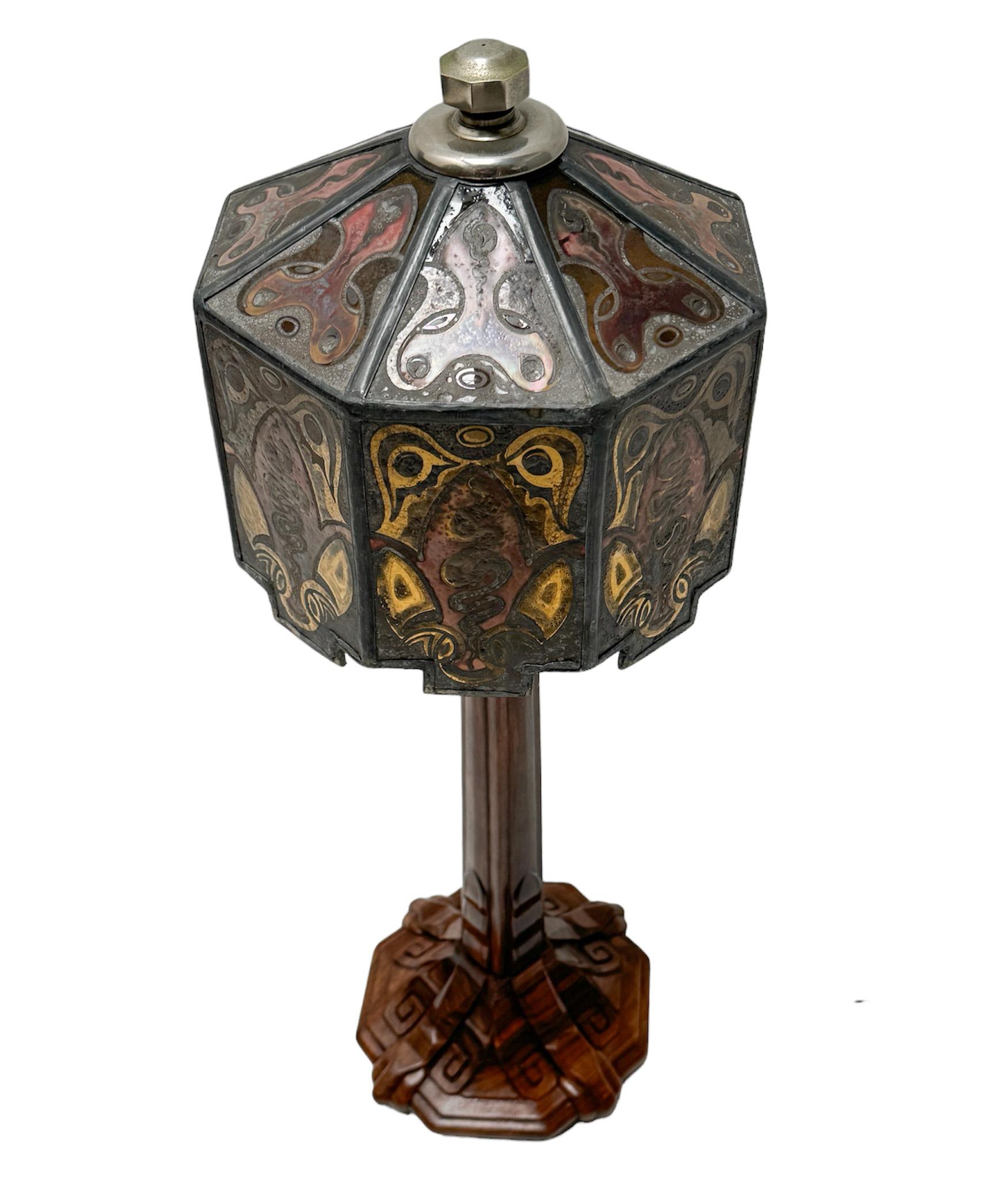 Dutch Walnut Art Deco Amsterdamse School Table Lamp by Napoleon le Grand, 1920s For Sale