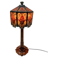 Nussbaumholz Art Deco Schule Amsterdamse Tischlampe von Napoleon le Grand, 1920er Jahre