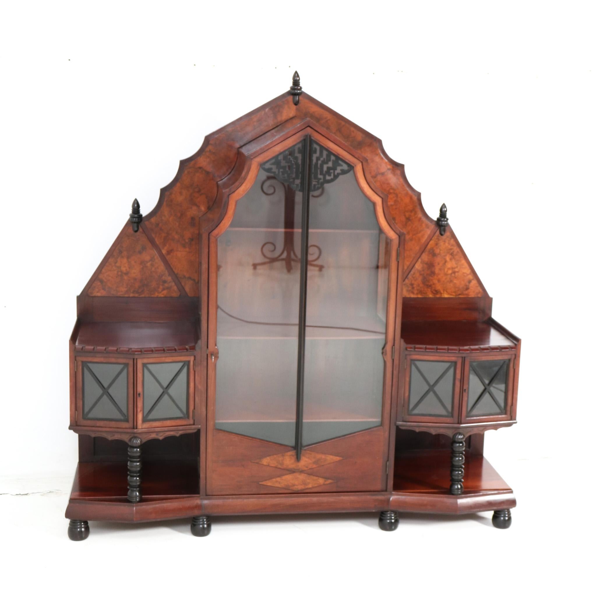 Early 20th Century Walnut Art Deco Amsterdamse School Vitrine or China Cabinet by Max Coini, 1920s For Sale