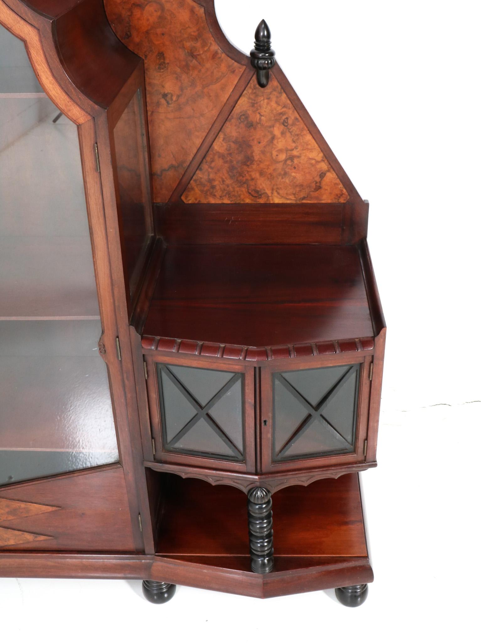 Walnut Art Deco Amsterdamse School Vitrine or China Cabinet by Max Coini, 1920s For Sale 4