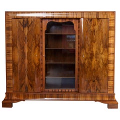 Antique Walnut Art Deco Bookcase, 1920-1929