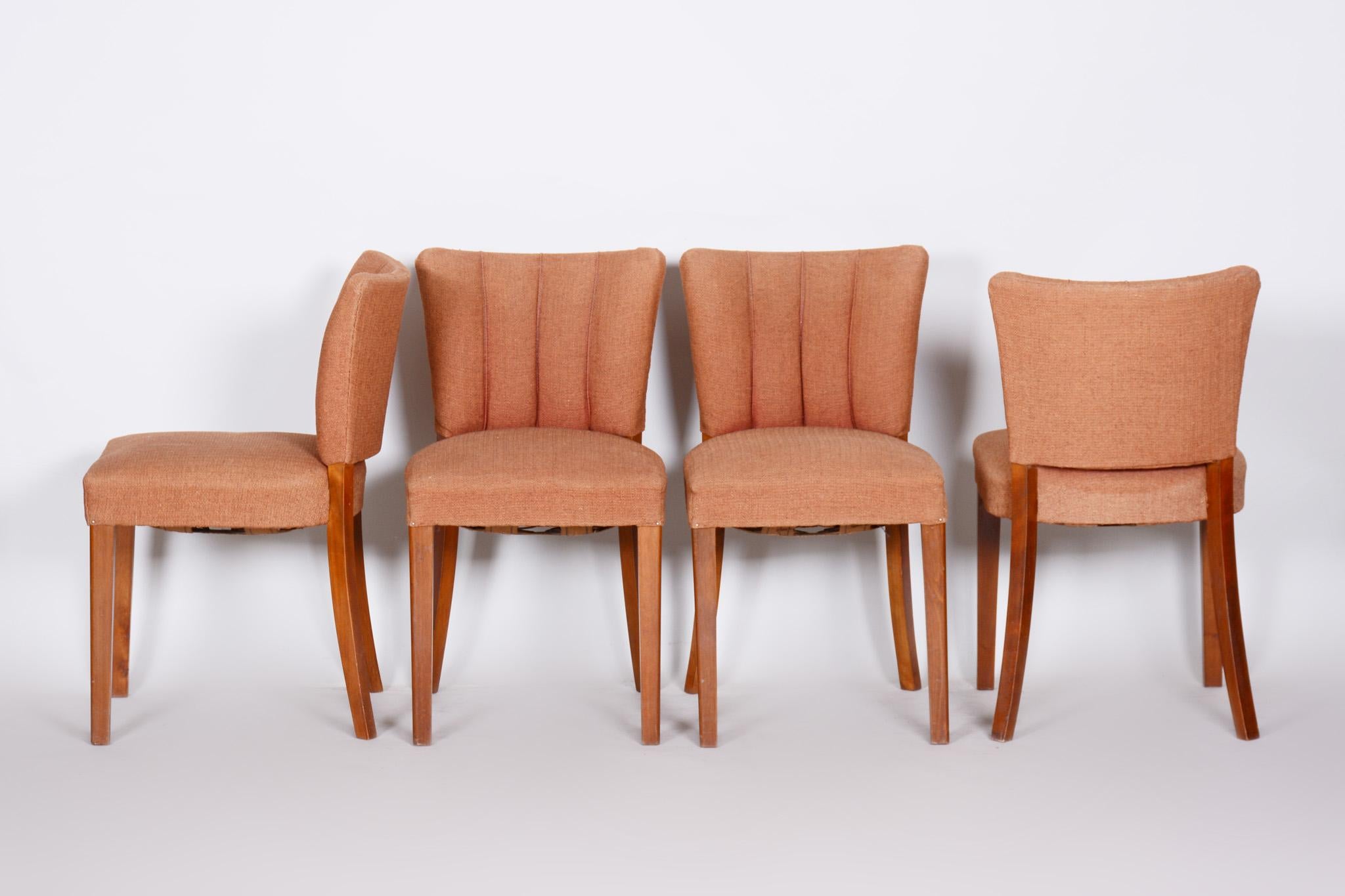 Early 20th Century Walnut Art Deco Chairs from Czechoslovakia, 1920-1929 Original Fabric, 4 Pieces 