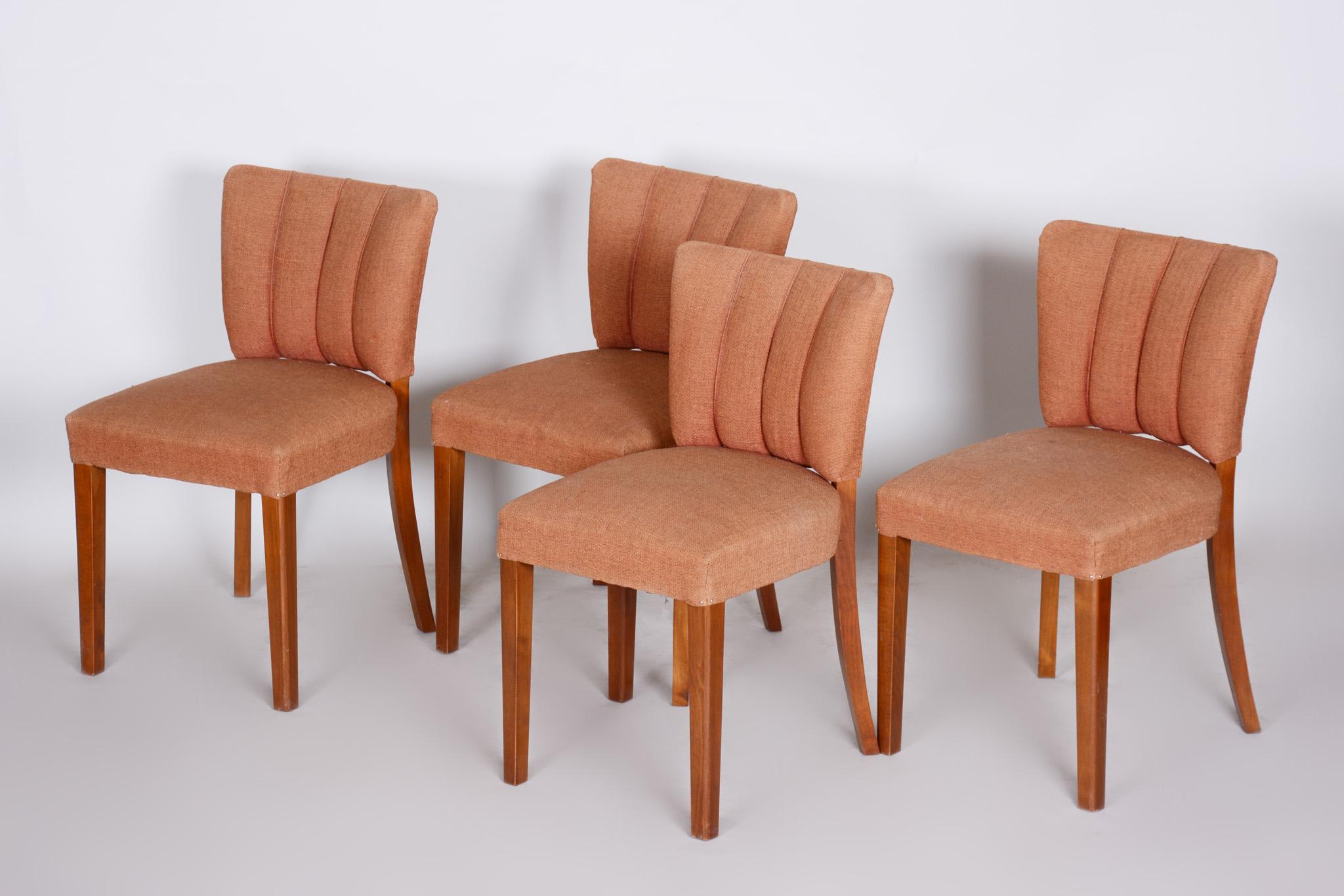 Walnut Art Deco Chairs from Czechoslovakia, 1920-1929 Original Fabric, 4 Pieces  1