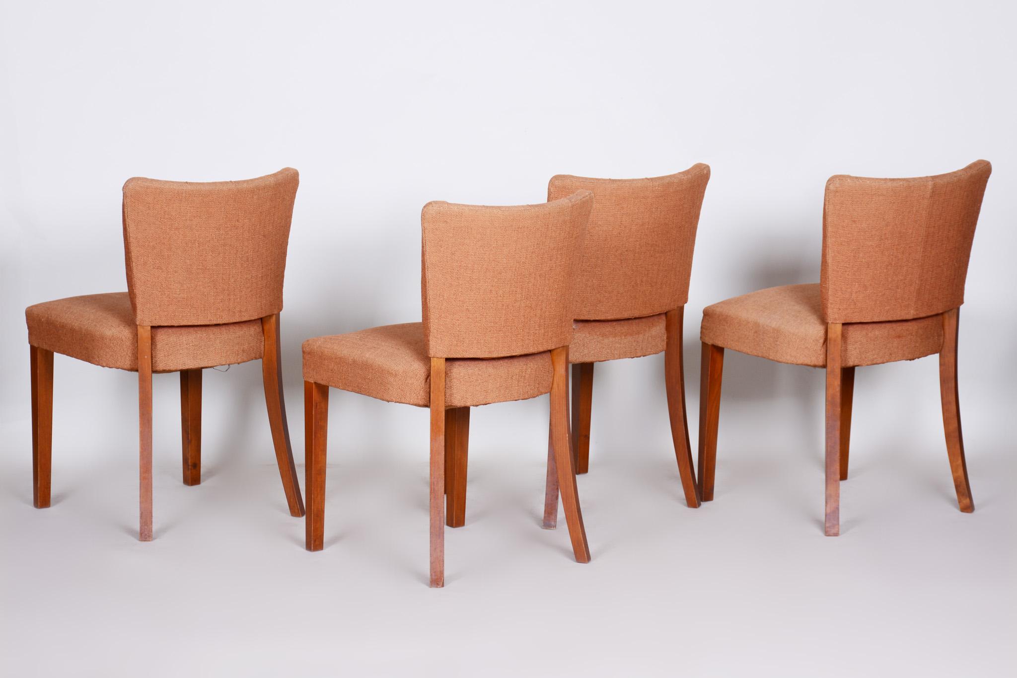 Walnut Art Deco Chairs from Czechoslovakia, 1920-1929 Original Fabric, 4 Pieces  2