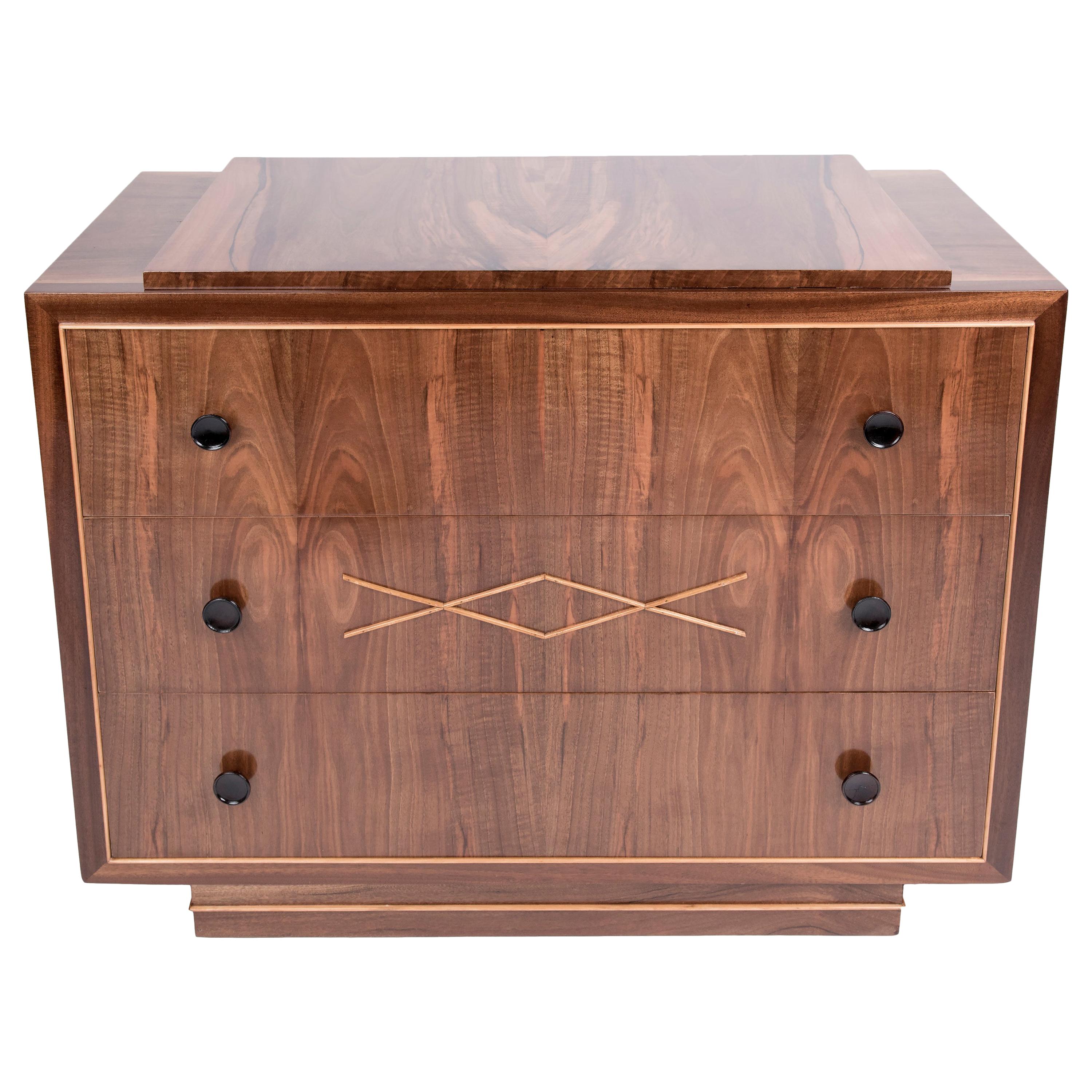 Walnut Art Deco Chest of Drawers by DeCoene For Sale