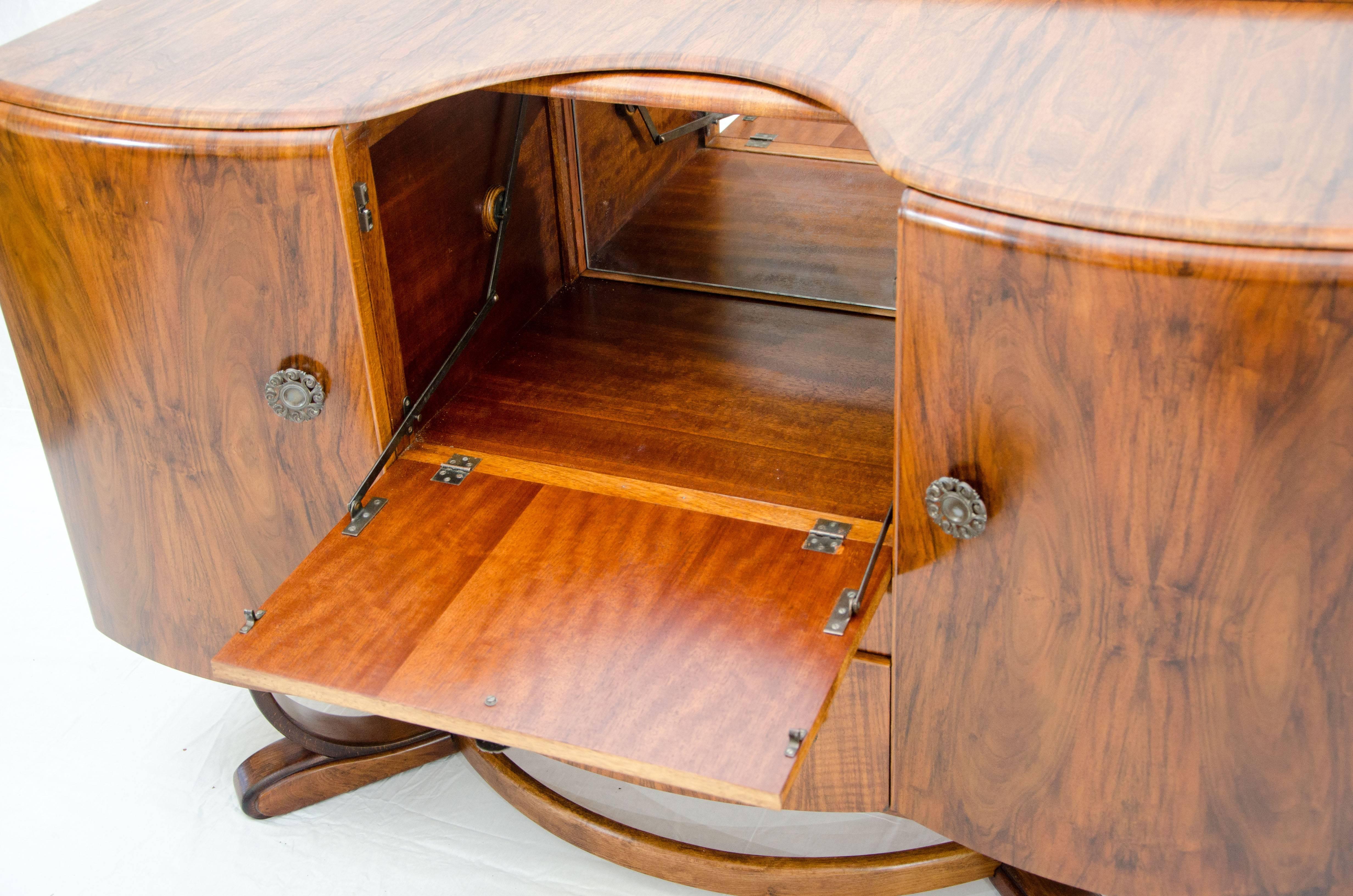 Walnut Art Deco Cocktail Cabinet Bar 1