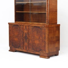 Walnut Art Deco Design Bookcase / Cabinet / Display Case