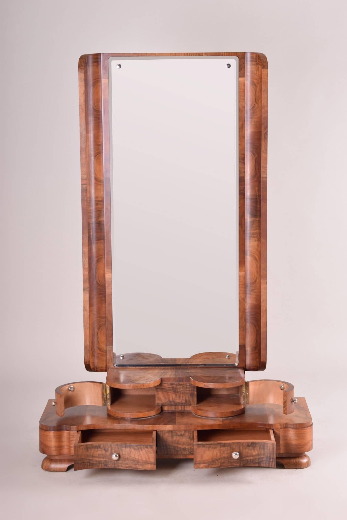 Early 20th Century Walnut Art Deco Dressing Mirror from Czechoslovakia, Period 1920-1929