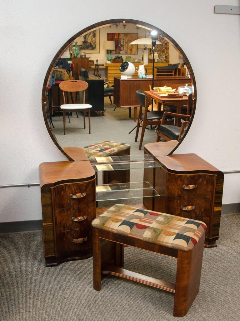 Walnut Art Deco Dressing Table / Vanity with Mirror at 1stDibs art