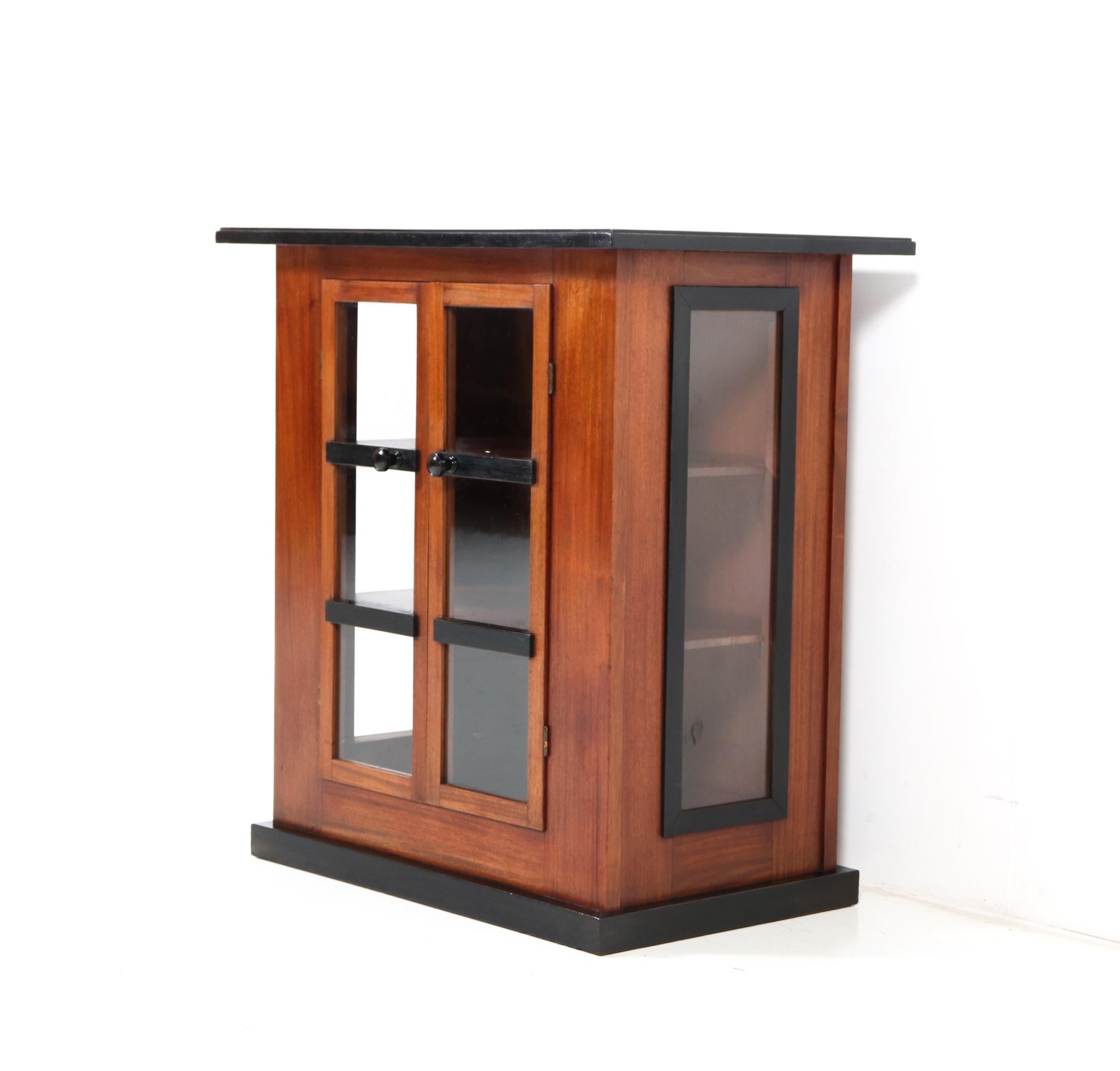 Glass Walnut Art Deco Modernist Tea Cabinet by Jan Brunott, 1920s For Sale