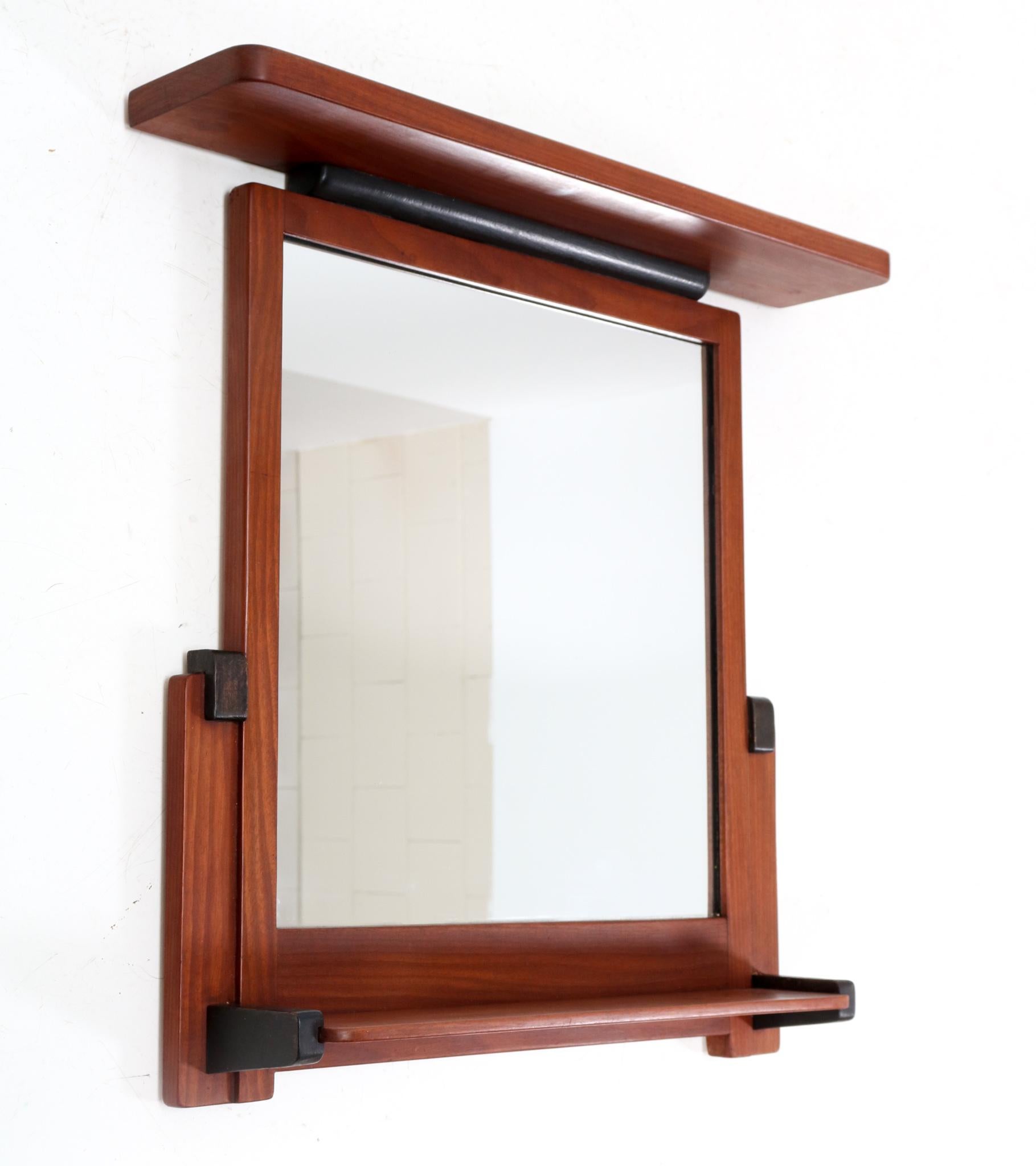 Walnut Art Deco Modernist Wall Mirror by Anton Lucas, 1920s In Good Condition In Amsterdam, NL