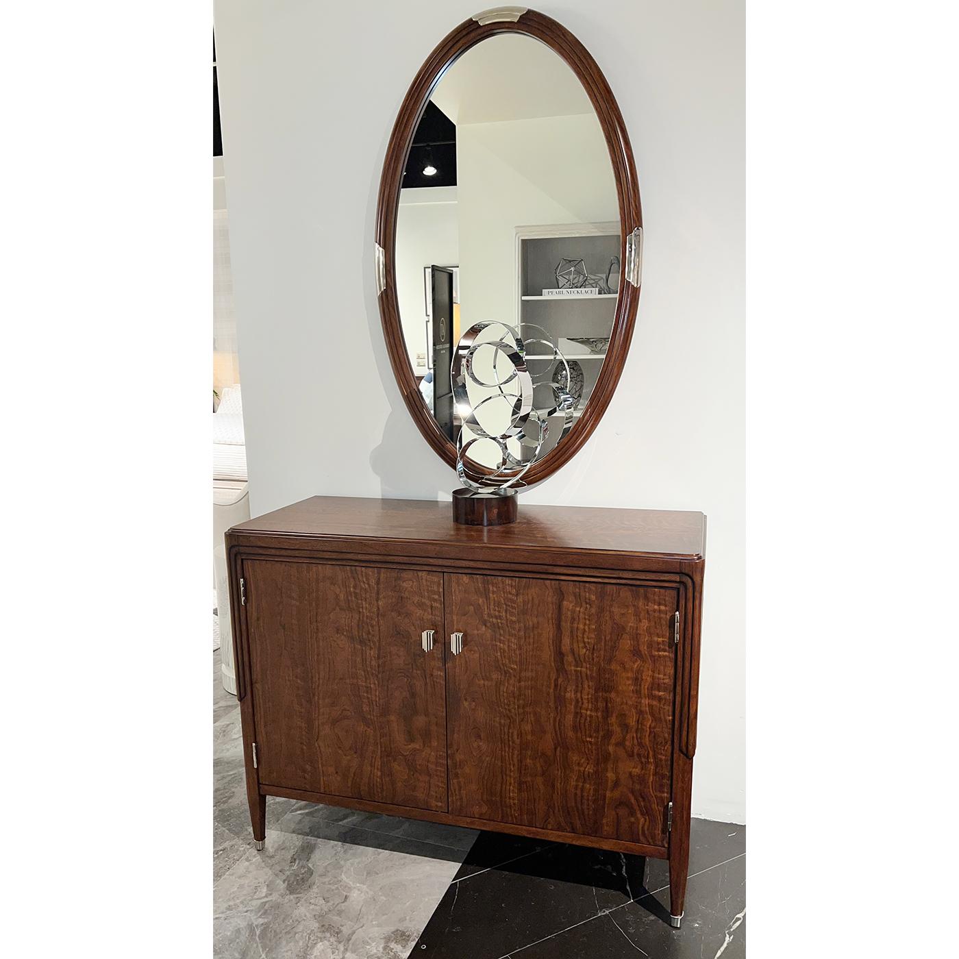 Vietnamien Miroir ovale Art Deco en noyer en vente