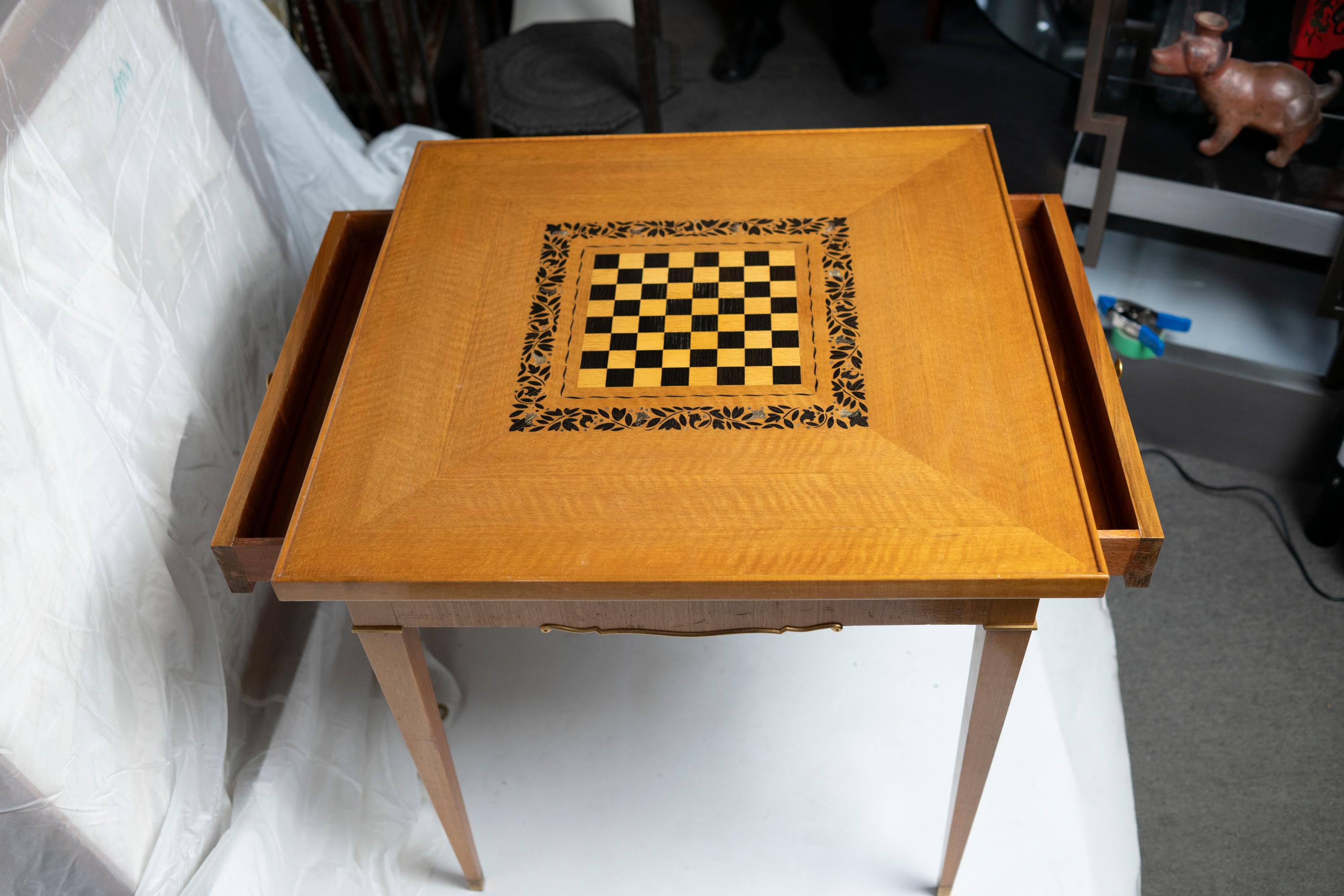 French Walnut Art Deco Period Game Table by Jules Leleu For Sale