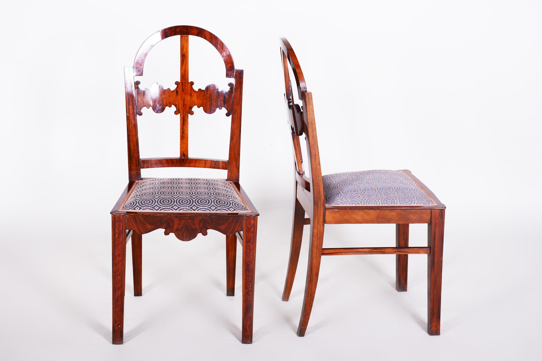 Fabric Walnut Art Deco Seating Set, 2 Armchairs and 4 Chairs, Shellac Polish, 1920s For Sale