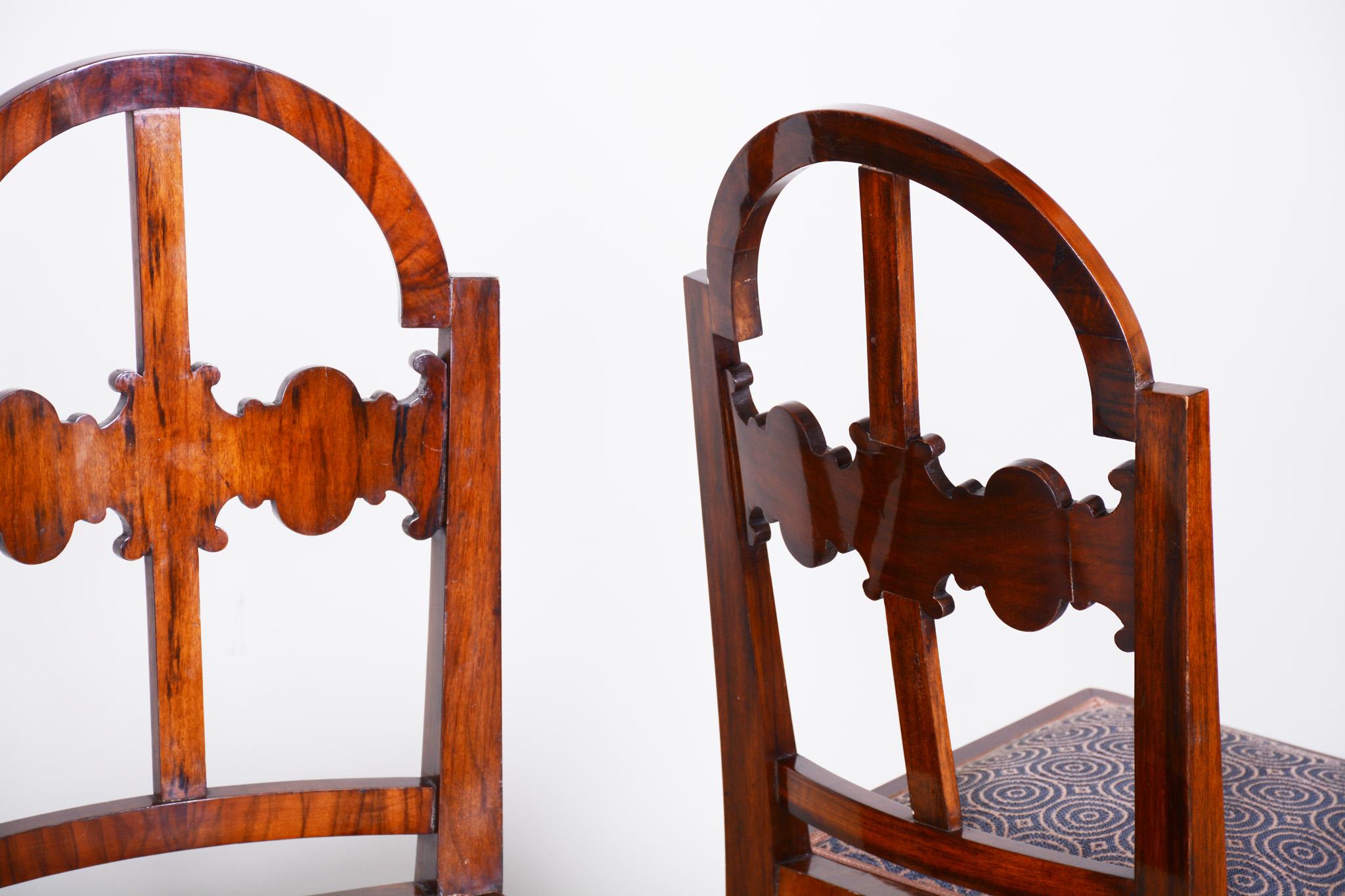 Art-déco-Sessel-Set aus Nussbaumholz, 2 Sessel und 4 Stühle, Shellac Polish, 1920er Jahre (Stoff) im Angebot