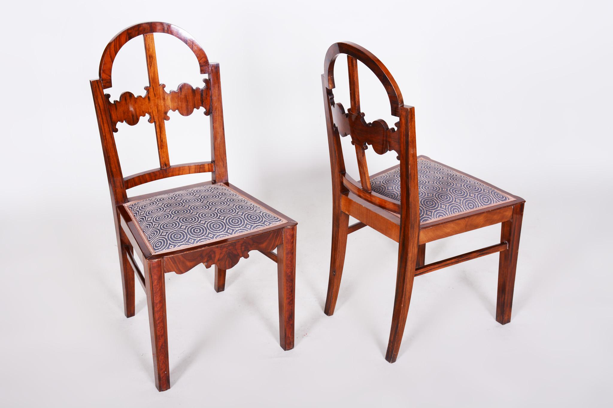 Walnut Art Deco Seating Set, 2 Armchairs and 4 Chairs, Shellac Polish, 1920s For Sale 3