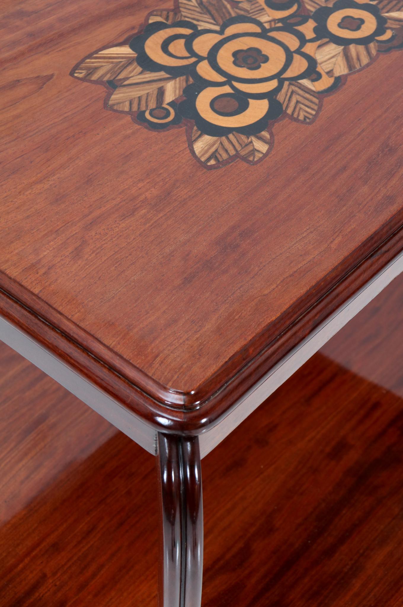 Walnut Art Deco Side Table with Inlay by Louis Majorelle, 1920s 5