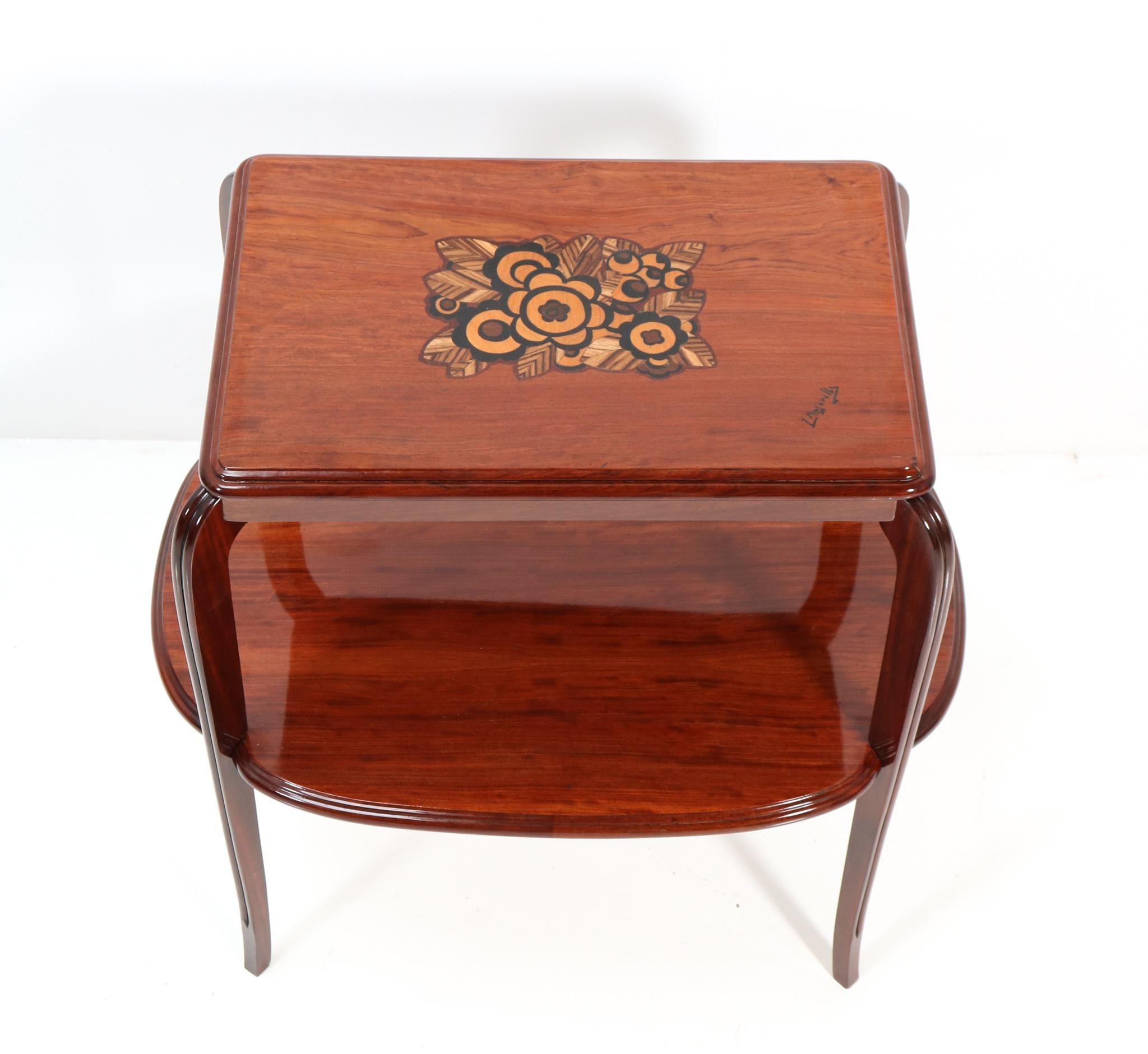 French Walnut Art Deco Side Table with Inlay by Louis Majorelle, 1920s