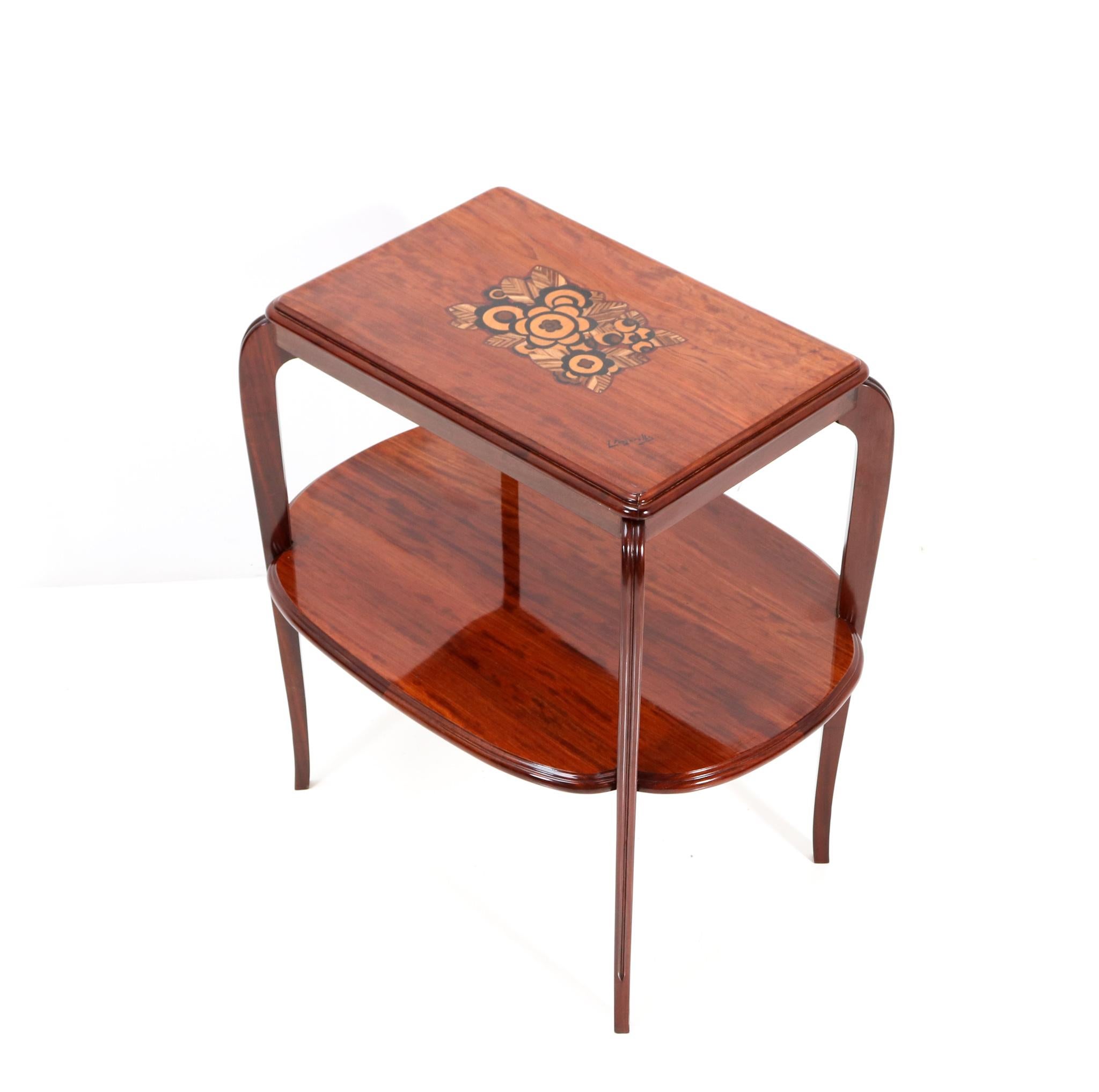 Walnut Art Deco Side Table with Inlay by Louis Majorelle, 1920s 2