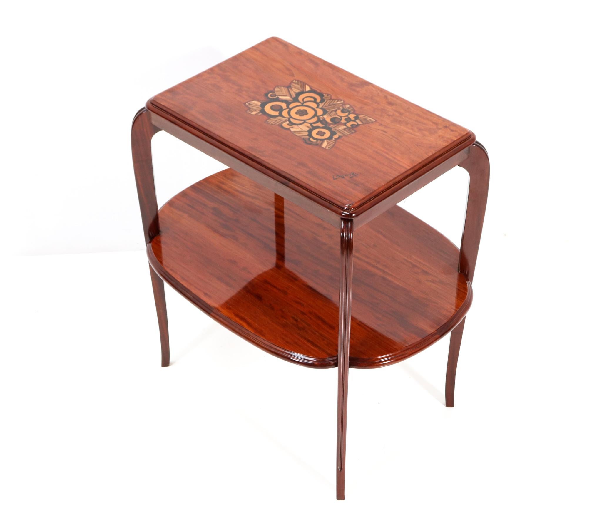 Walnut Art Deco Side Table with Inlay by Louis Majorelle, 1920s 3