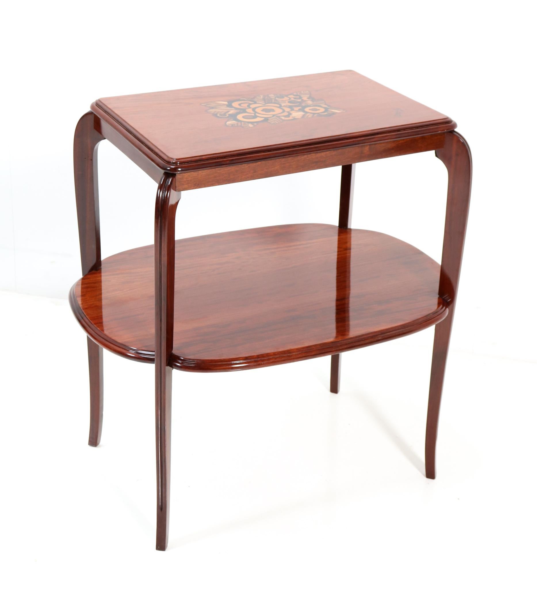 Walnut Art Deco Side Table with Inlay by Louis Majorelle, 1920s 4
