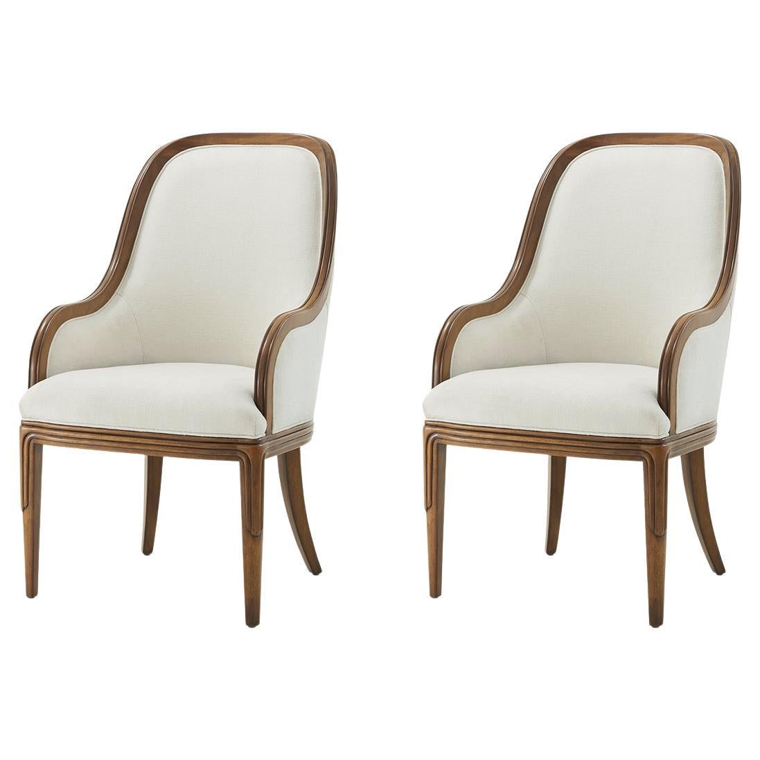 Walnut Art Deco Upholstered Dining Armchairs (Sets of 2)