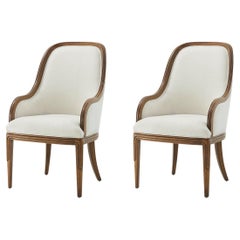Walnut Art Deco Upholstered Dining Armchairs (Sets of 2)