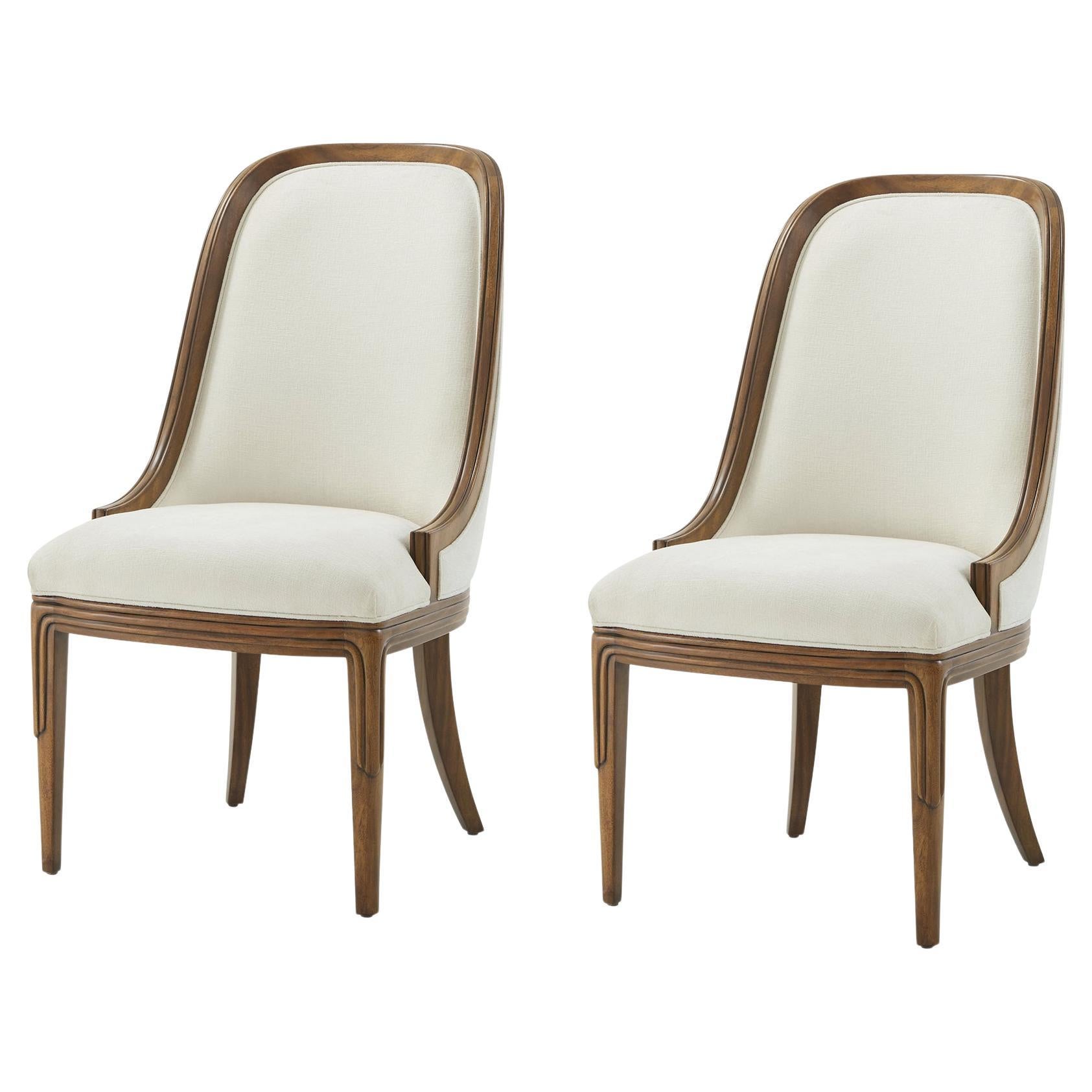 Walnut Art Deco Upholstered Dining Chairs (Sets of 2)