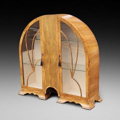 Walnut Art Deco Wheel Display Cabinet