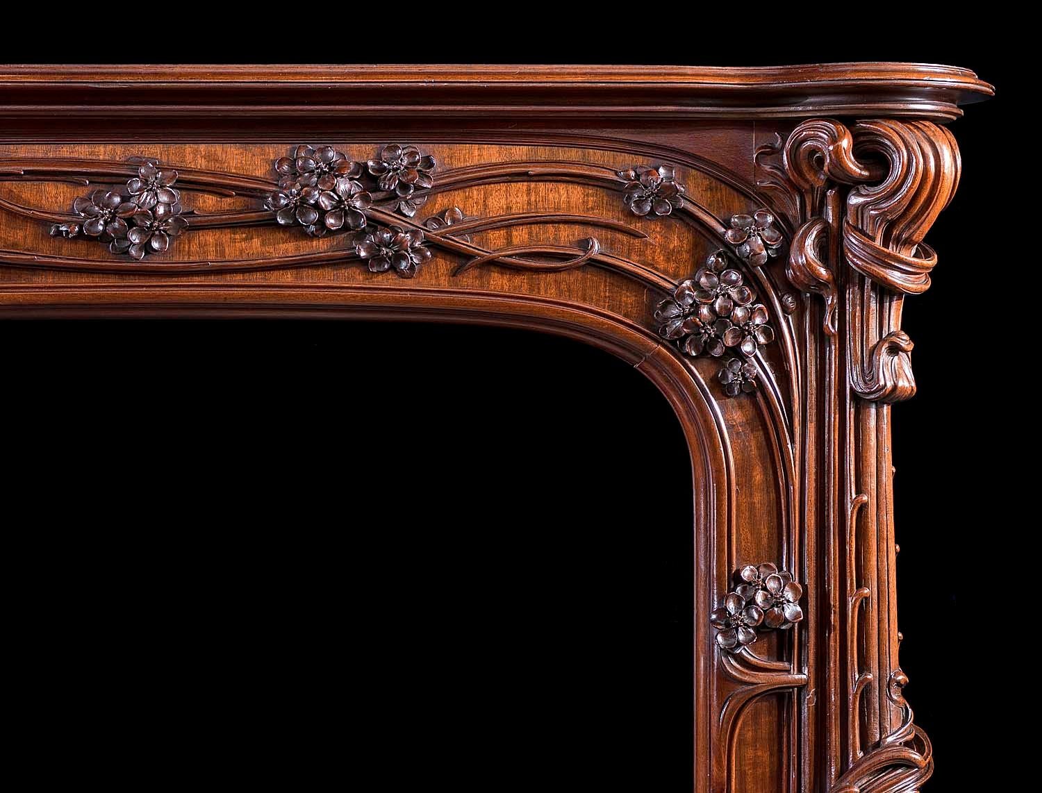 French Walnut Art Nouveau Fireplace Attributed to Majorelle