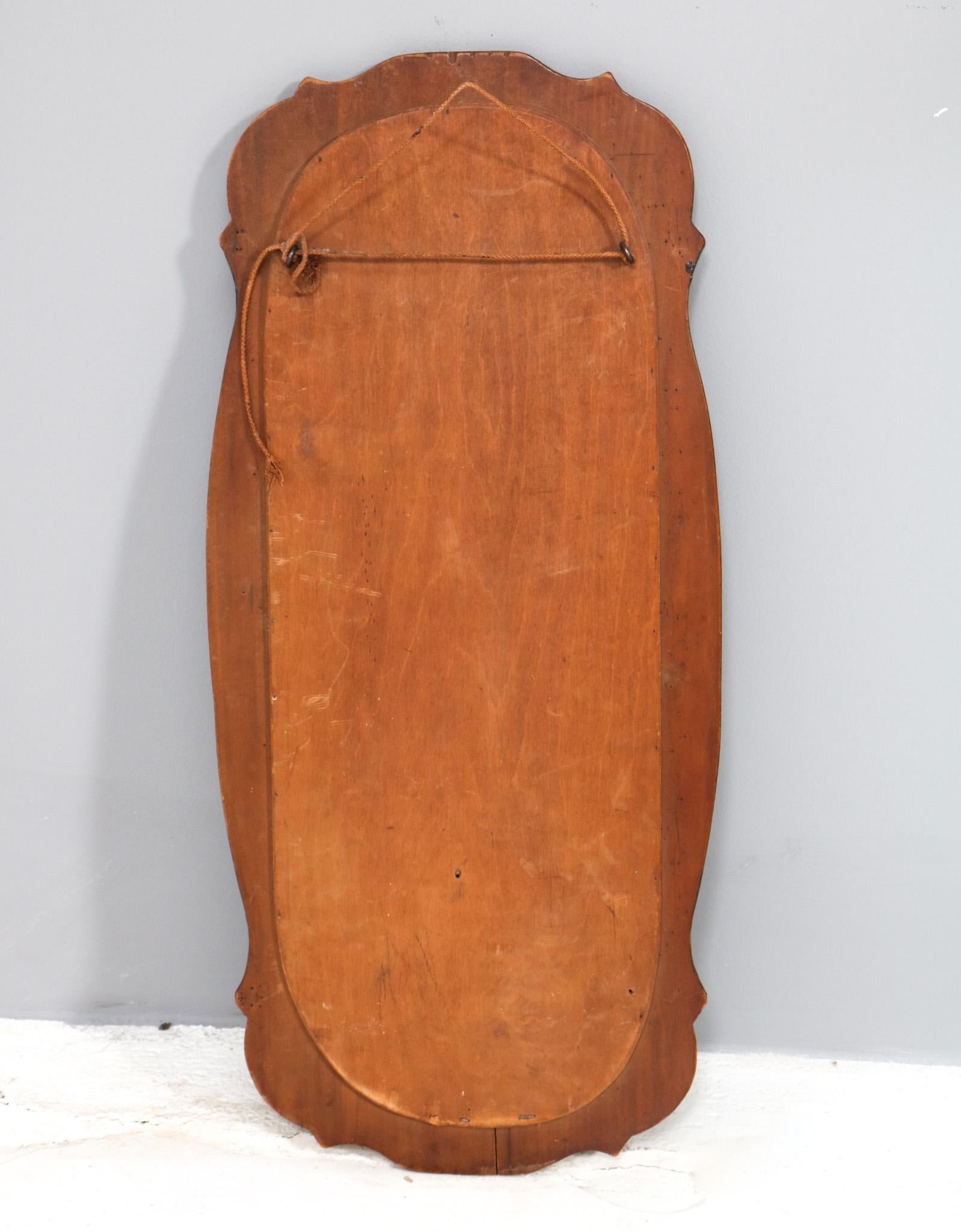 Dutch Walnut Art Nouveau Kerfschitt Wall Mirror, 1910 For Sale