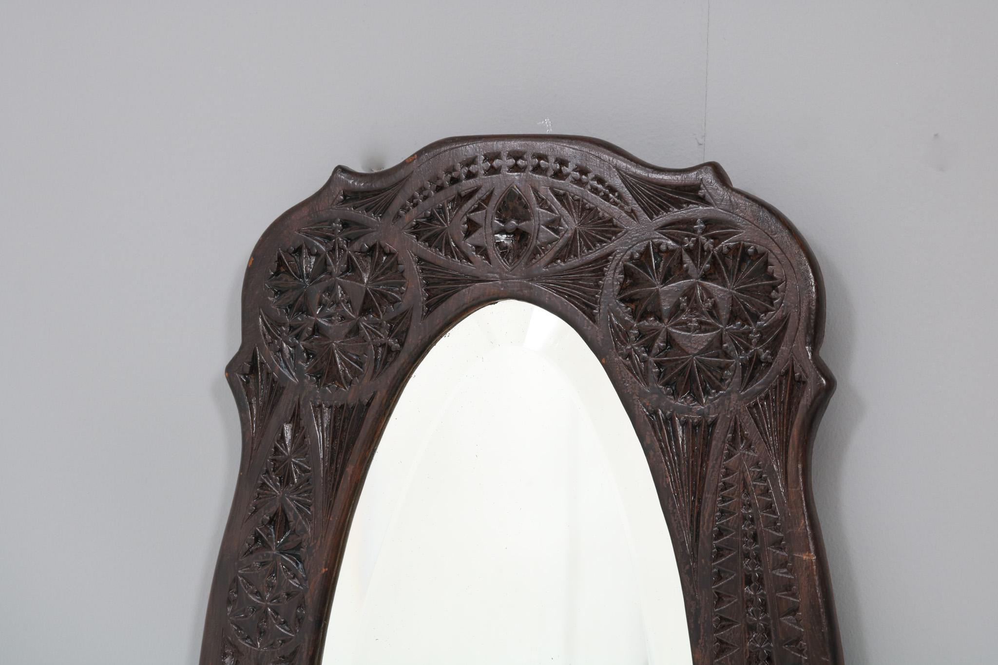 Beveled Walnut Art Nouveau Kerfschitt Wall Mirror, 1910 For Sale